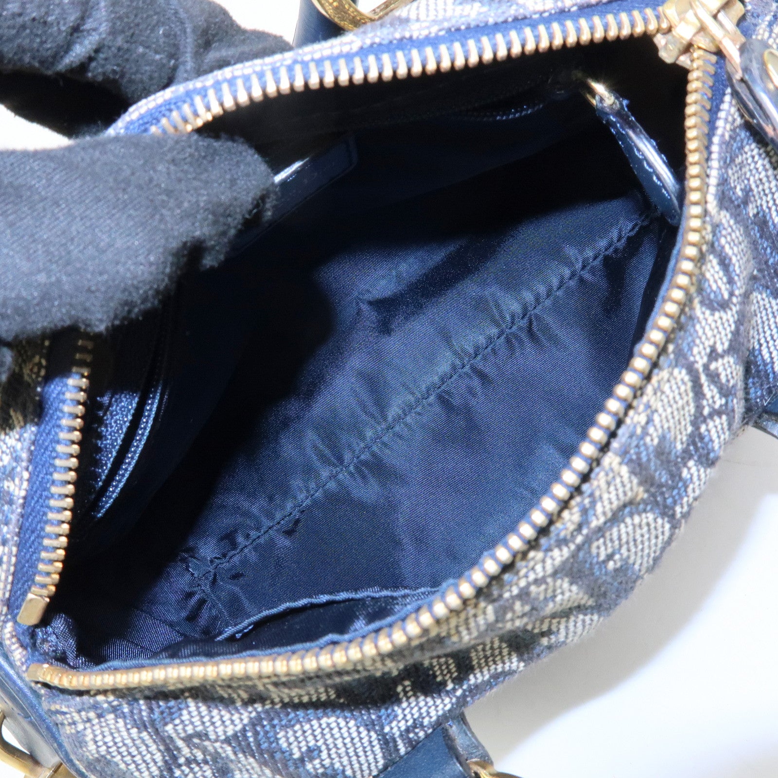 Christian Dior Trotter Jacguard Leather Mini Boston Bag Navy