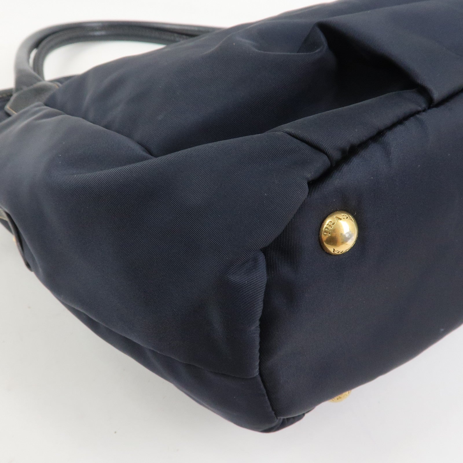 PRADA Logo Nylon Leather 2Way Bag Shoulder Bag Hand Bag Navy BR4420