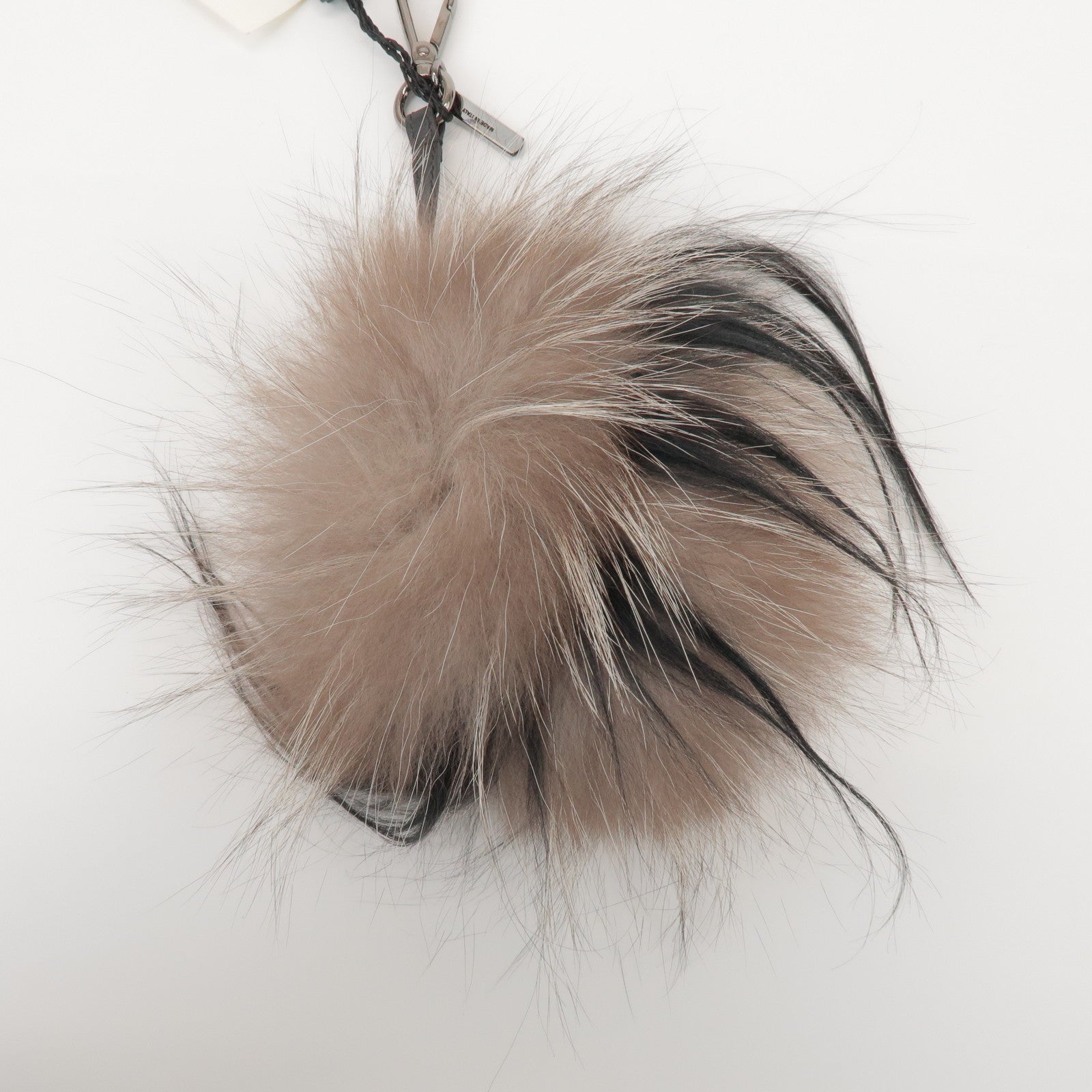 FENDI Fur Leather Monster Bag Charm Key Chain Black Greige