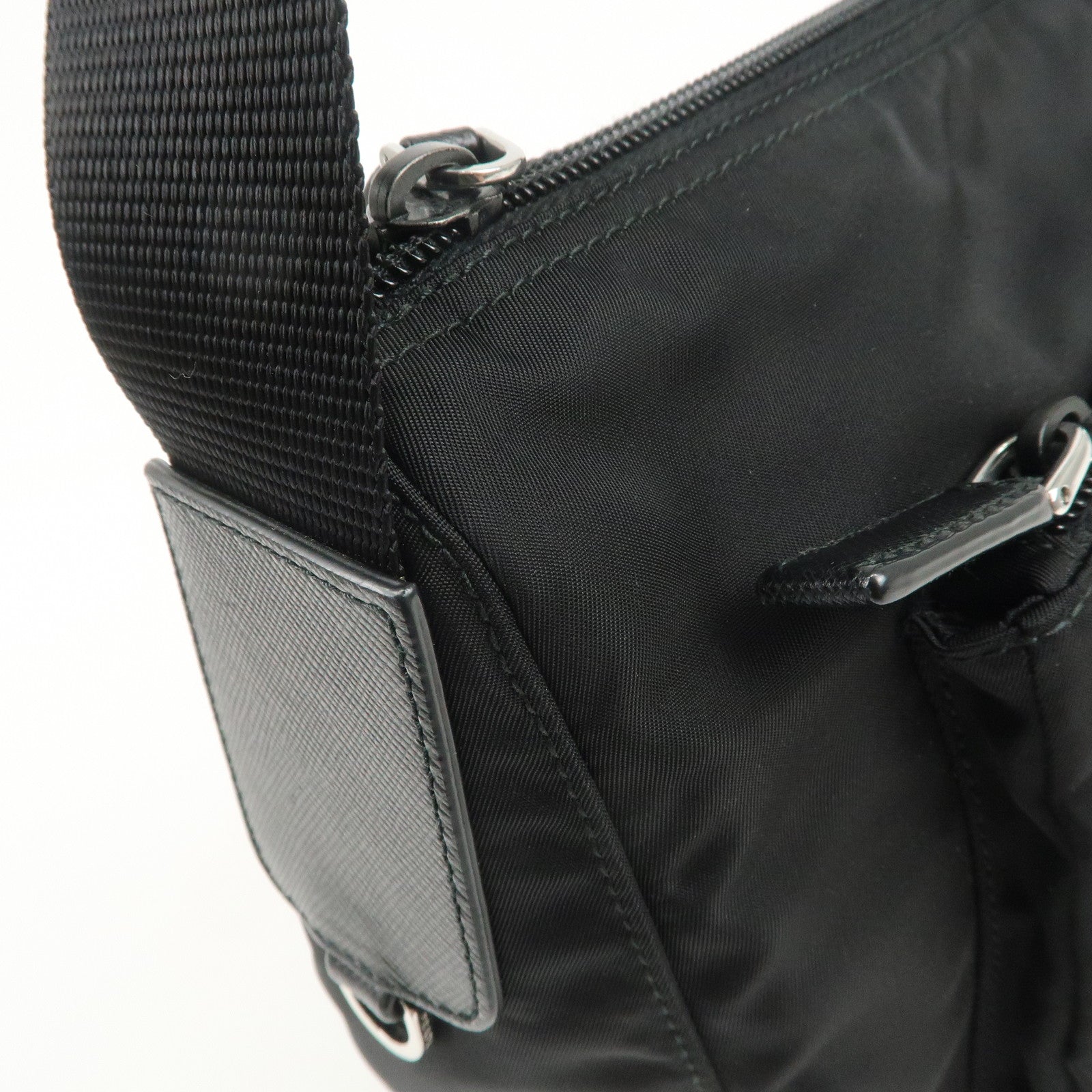 PRADA Triangle Logo Nylon Saffiano Leather Shoulder Bag Black