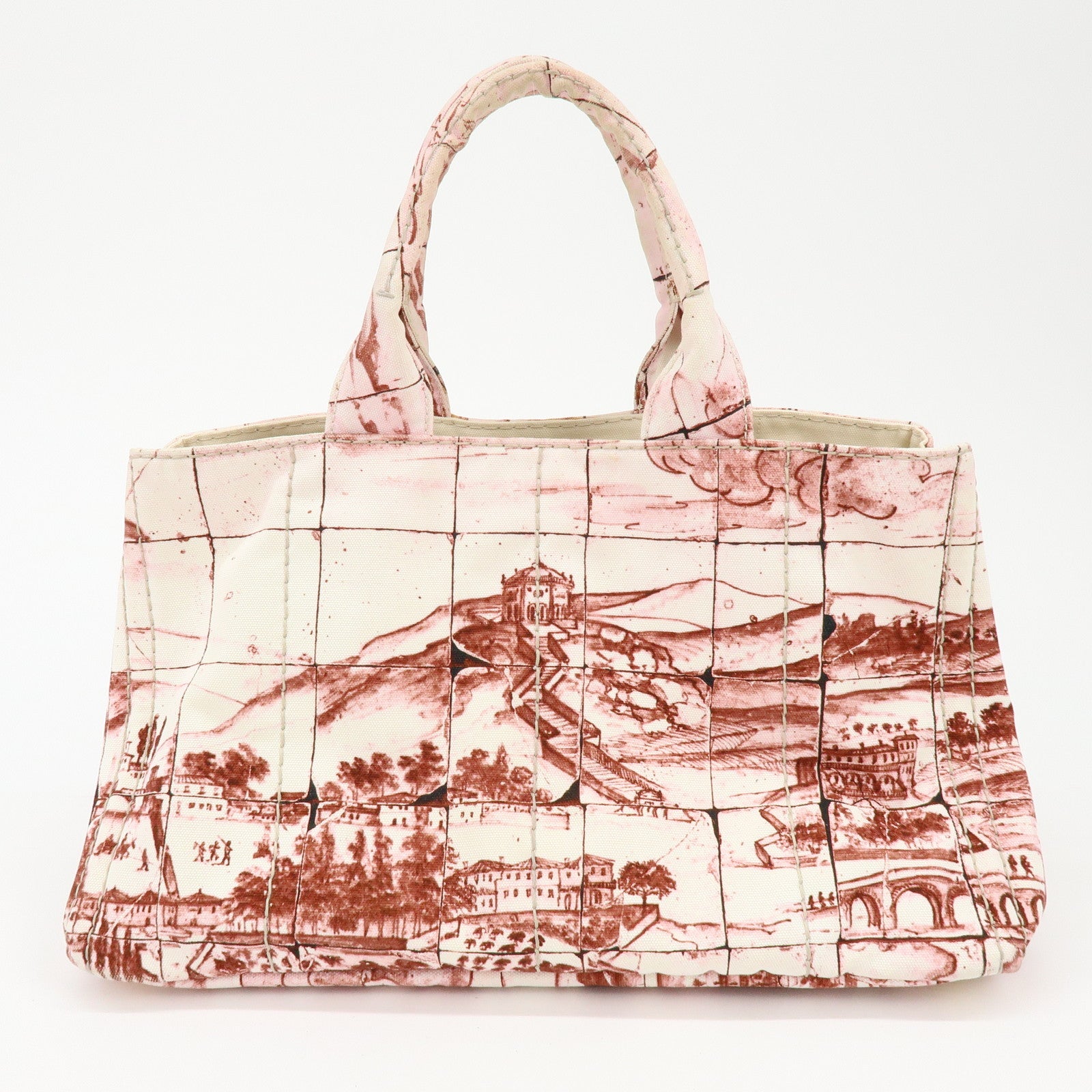 PRADA Canapa Large Triangle Logo Canvas Tote Bag Bordeaux B1872B