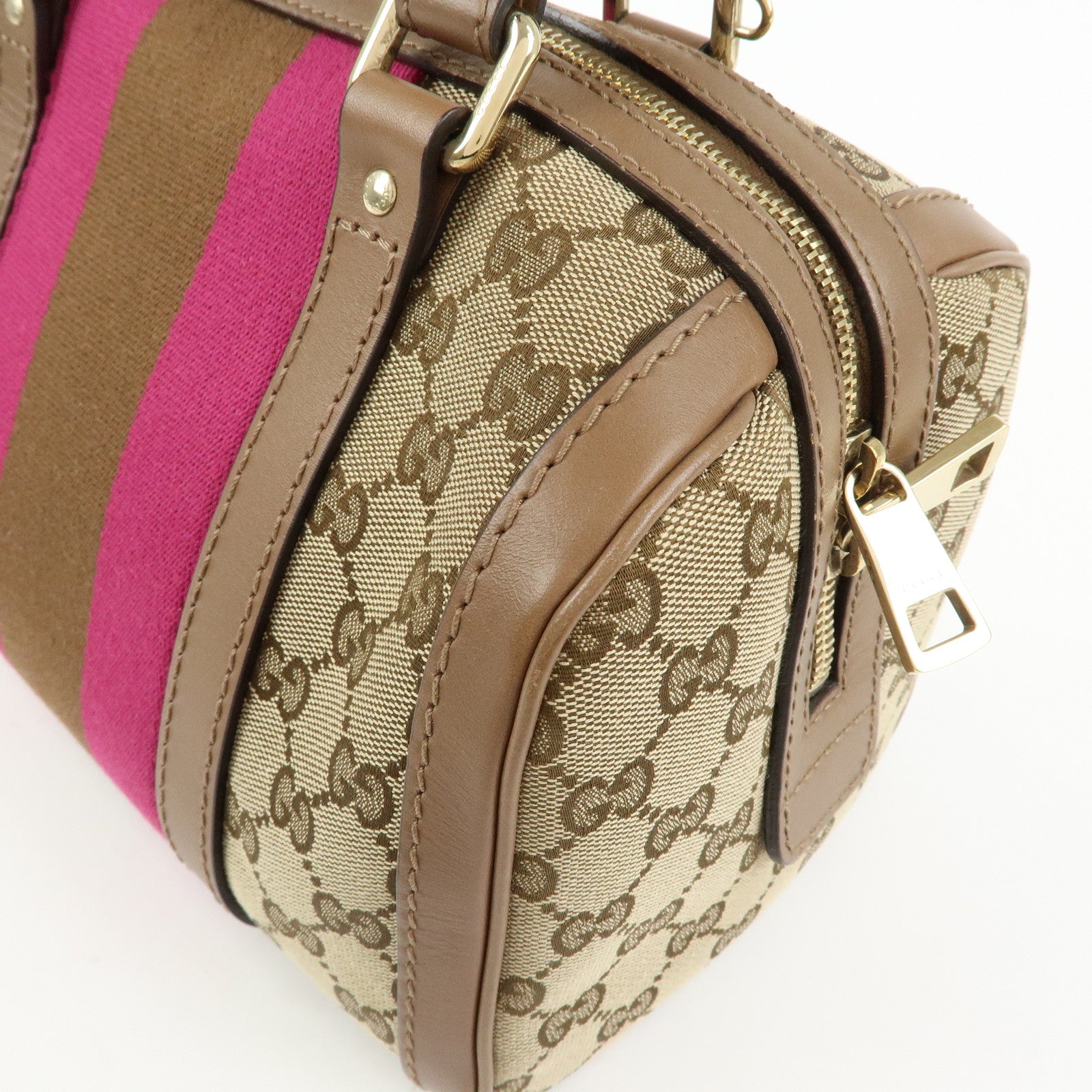 GUCCI Sherry GG Canvas Leather 2WAY Bag Boston Bag Beige 269876