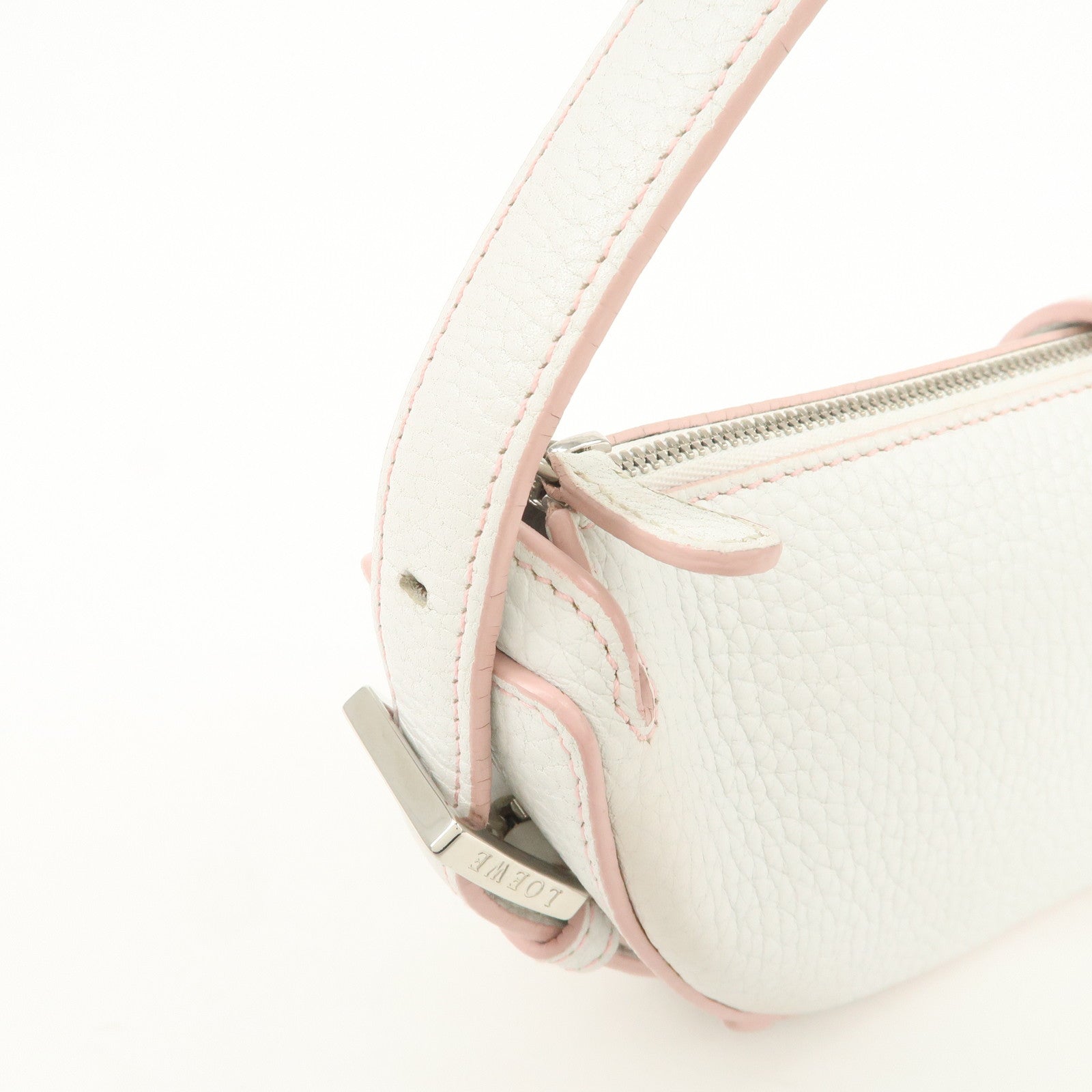 LOEWE Senda Leather Shoulder Bag Hand Bag Half Moon White