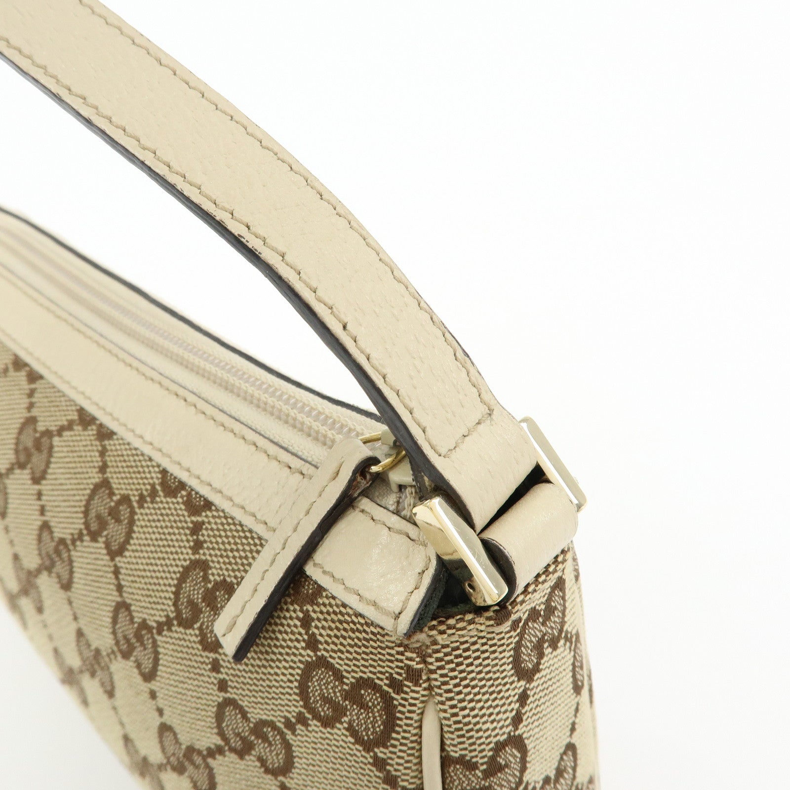 GUCCI GG Canvas Leather Hand Bag Beige Ivory 145750