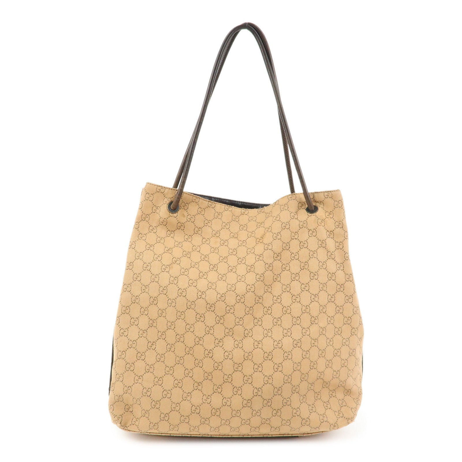 GUCCI GG Denim Leather Tote Bag Shoulder Bag Brown Beige 101340