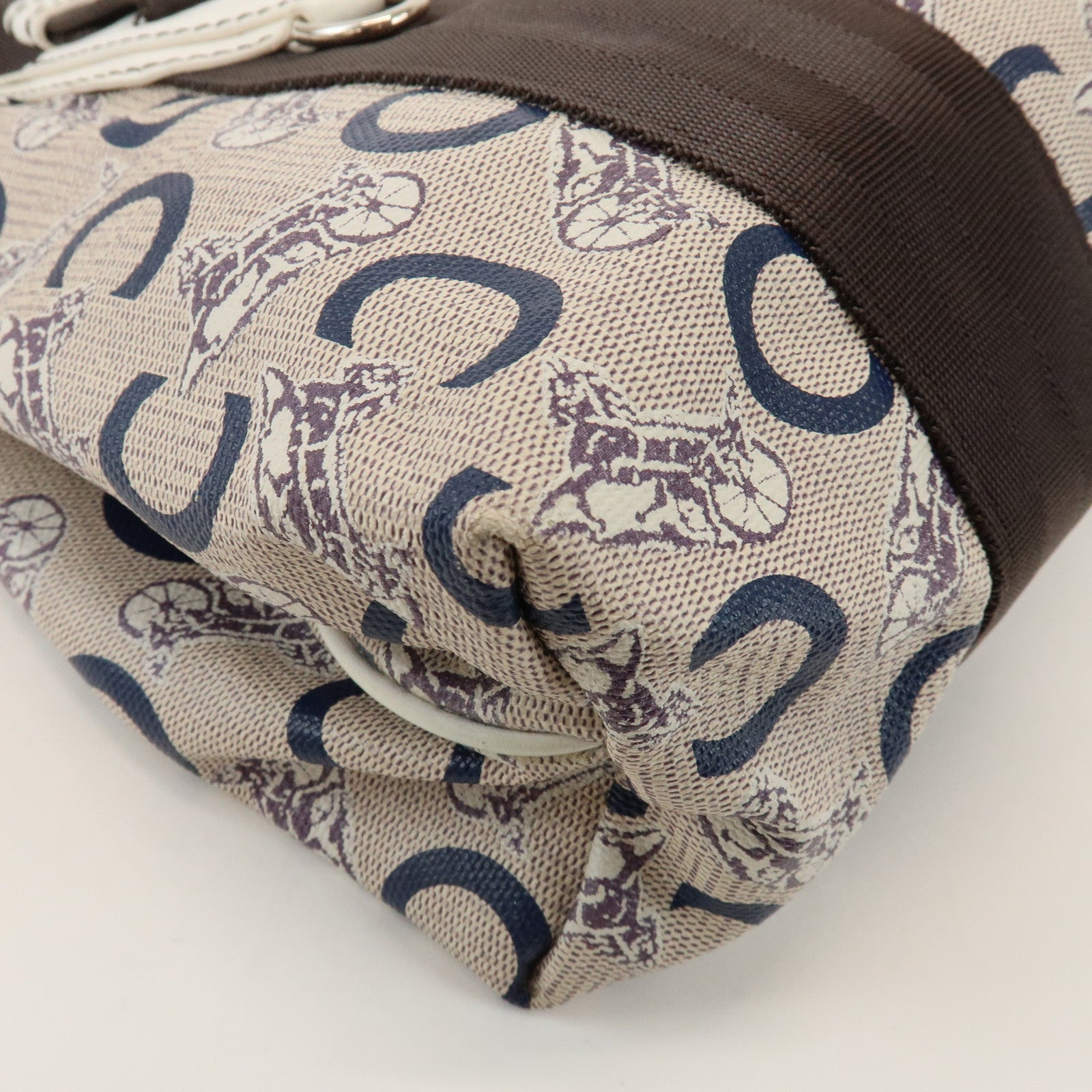 CELINE C Macadam PVC Nylon Leather Tote Bag Hand Bag Brown Beige