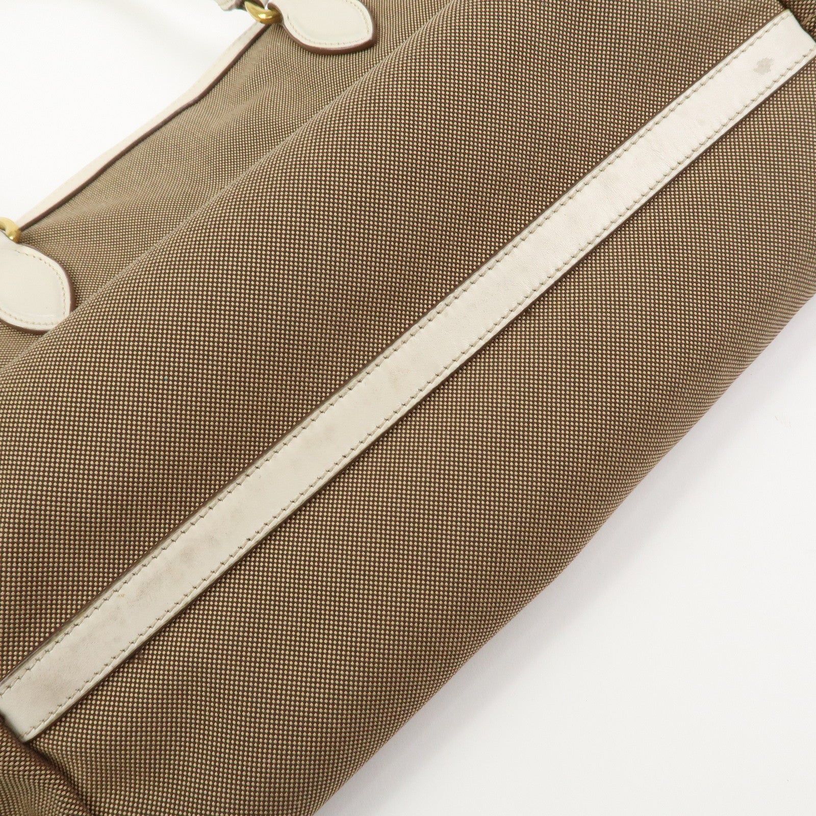 PRADA Logo Jacquard Leather Tote Bag Hand Bag Beige Ivory 1BG158