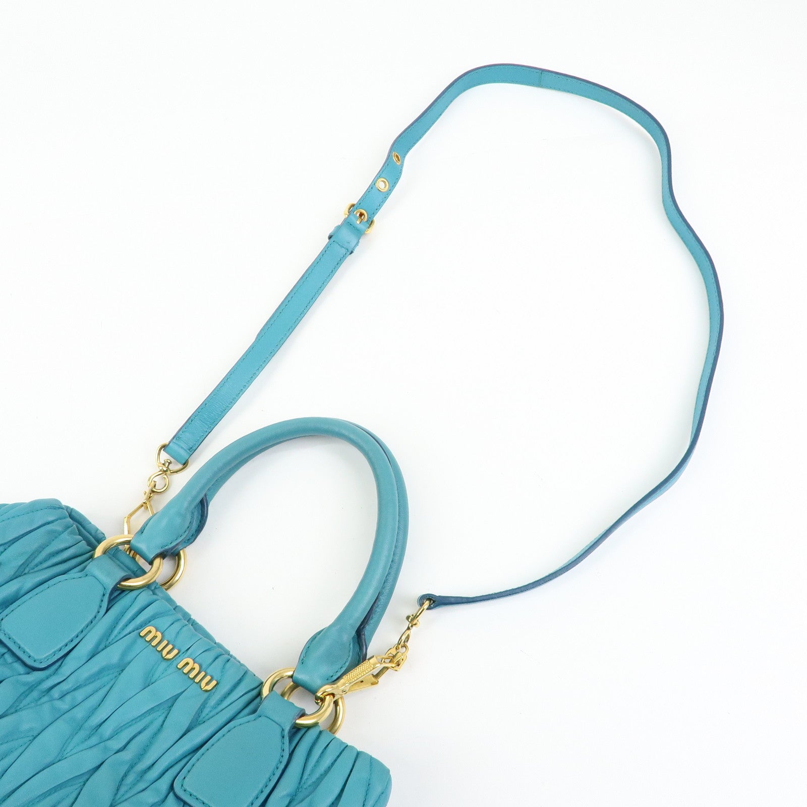MIU MIU Matelasse Nappa Leather 2Way Bag Hand Bag Marine 5BE886
