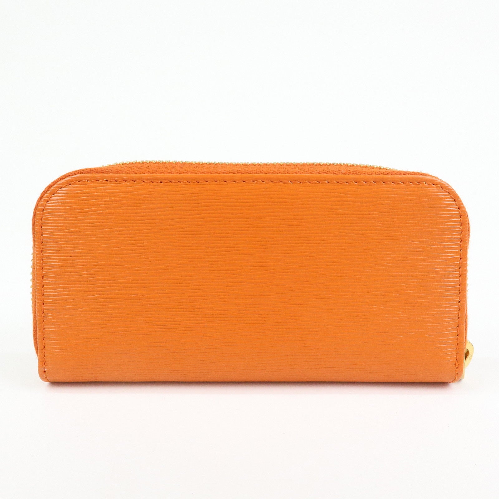 PRADA Saffiano Leather Round Zippy 6 Rings Key Case Orange 1PG604