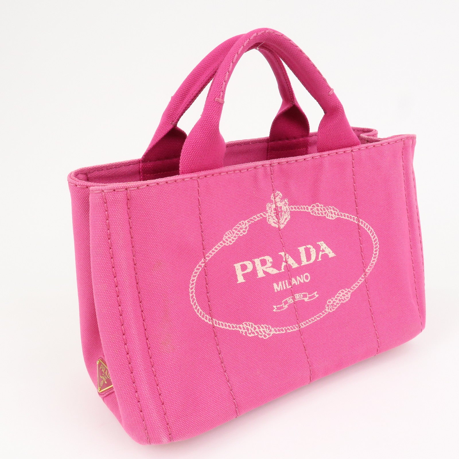 PRADA Logo Canapa Mini Canvas Hand Bag Tote Bag Pink BN2439