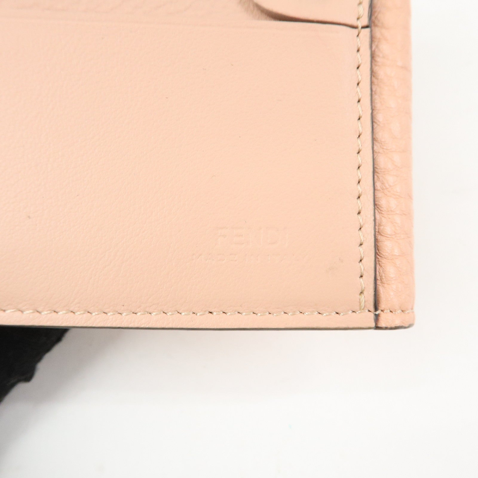 FENDI Selleria Leather Tri-fold Compact Wallet Pink Beige 8M0438