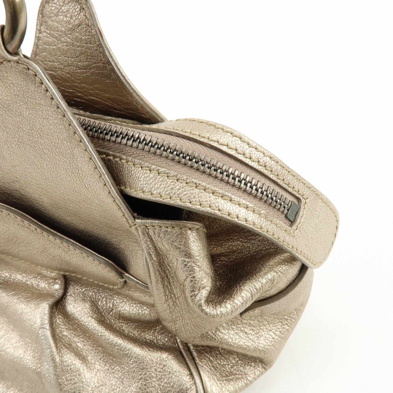 Ferragamo Gancini Leather Shoulder Bag Hand Bag Champagne Gold