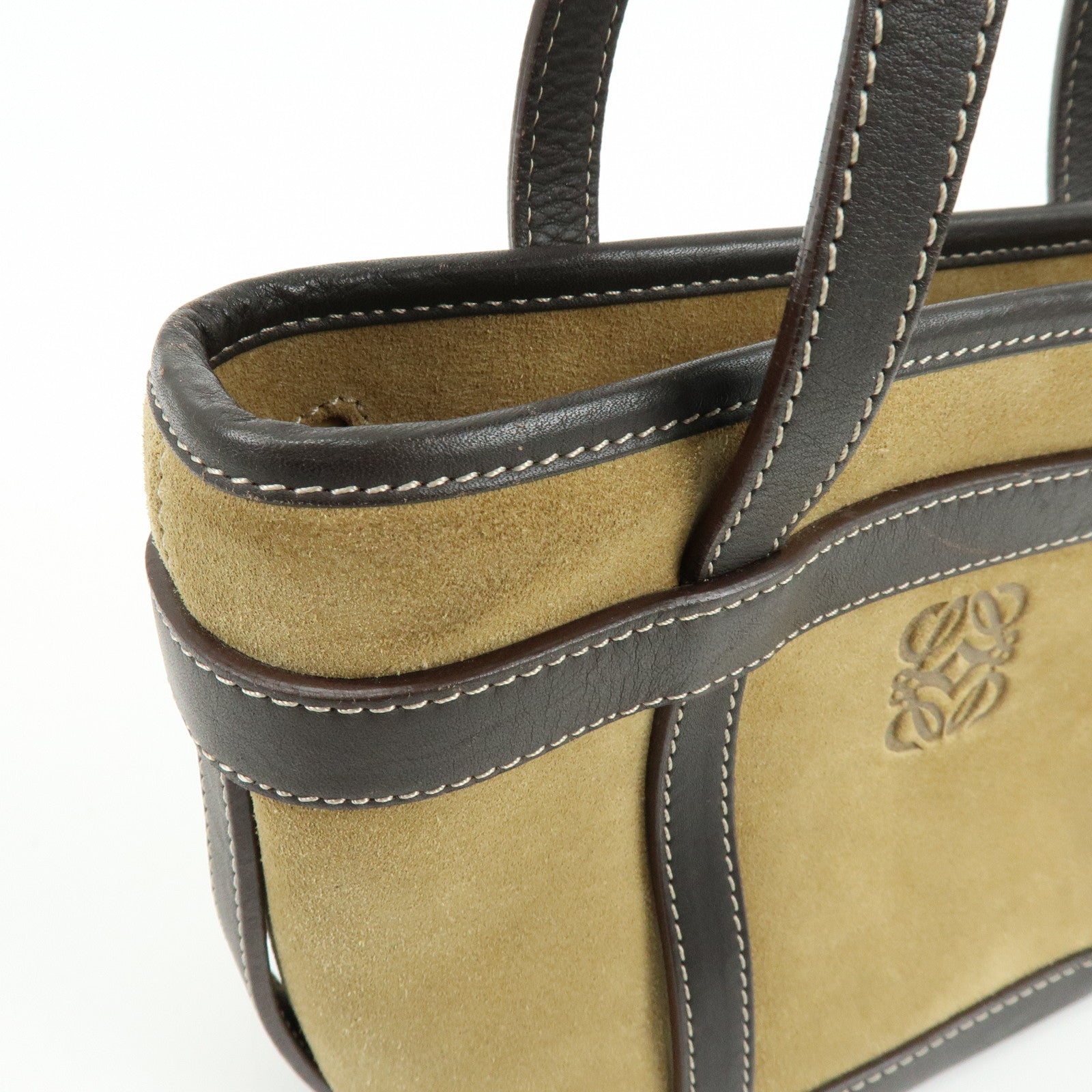 LOEWE Anagram Suede Calf Leather Hand Bag Tote Bag Brown
