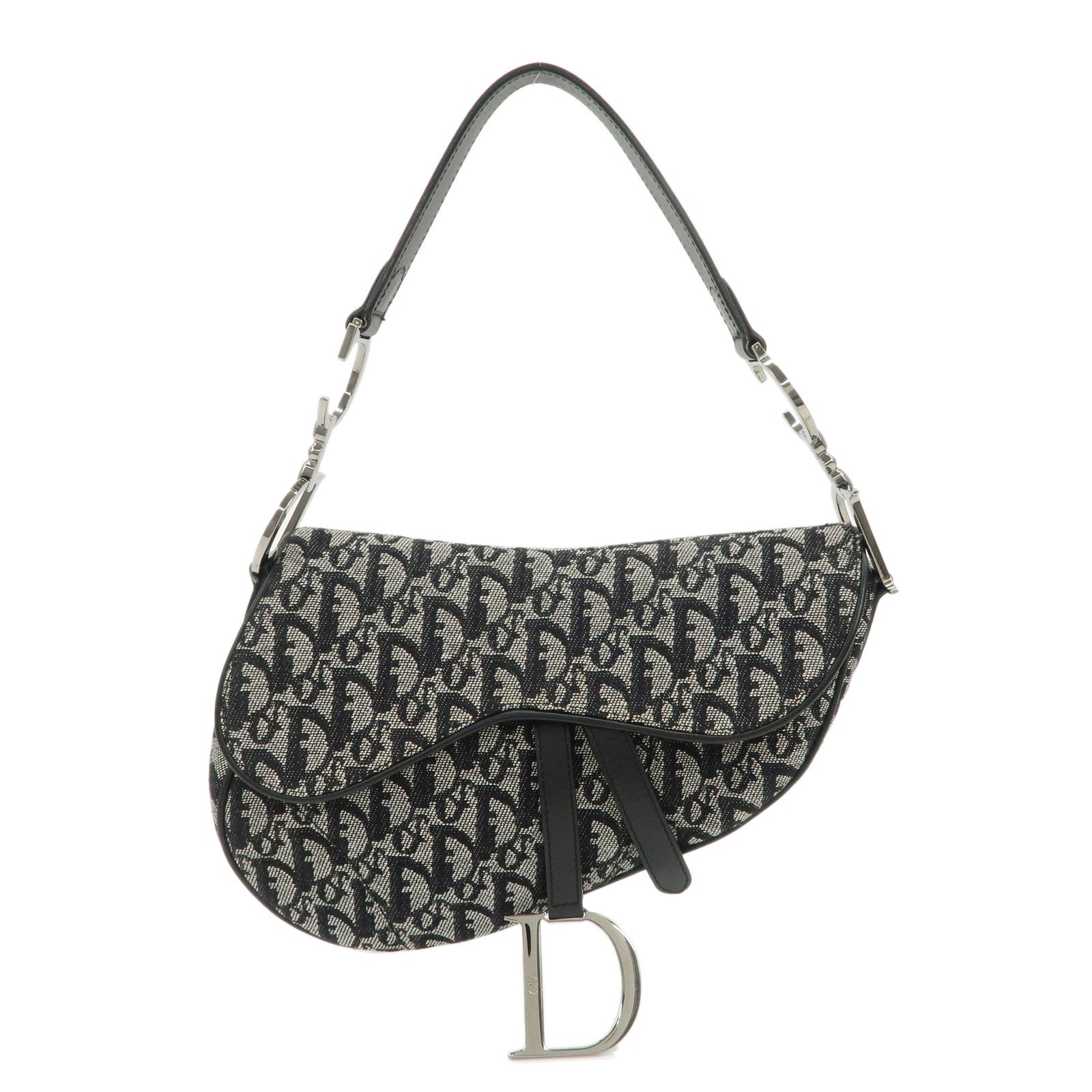 Christian Dior Trotter Canvas Leather Saddle Bag Hand Bag Black