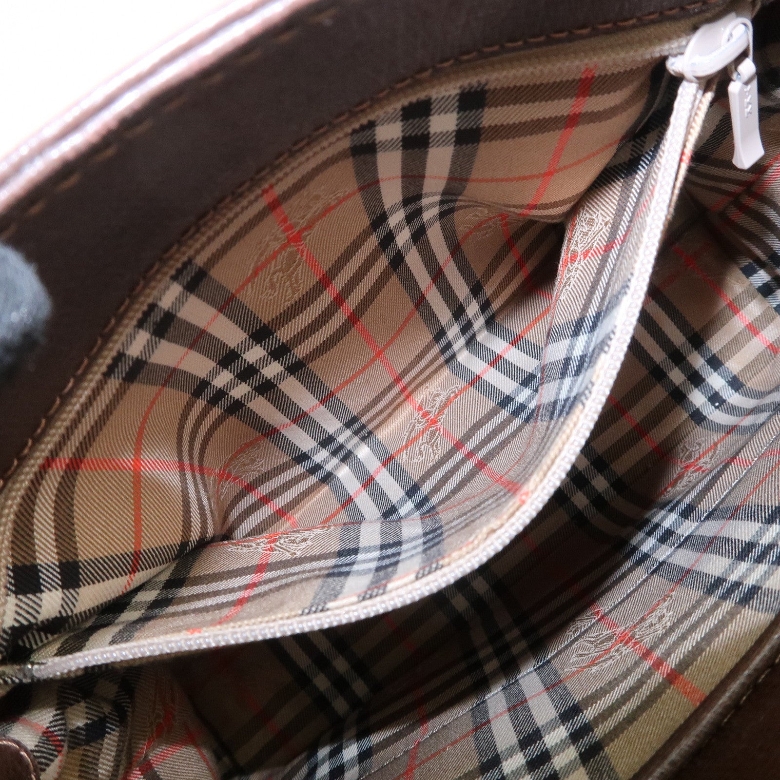 BURBERRY Leather Hand Bag Tote Bag Brown Gold