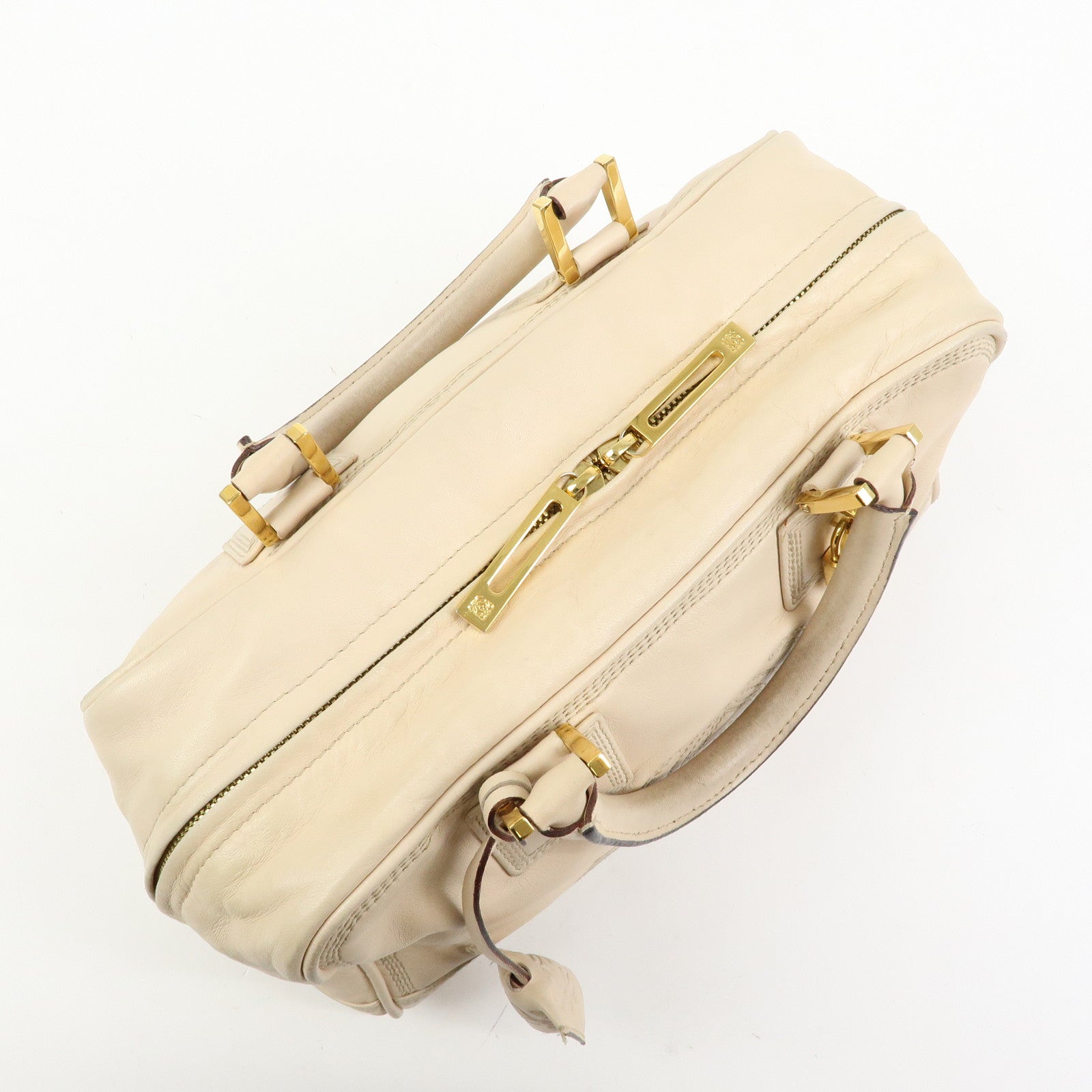 LOEWE Anagram Amazona 28 Nappa Leather Hand Bag Boston Bag Beige
