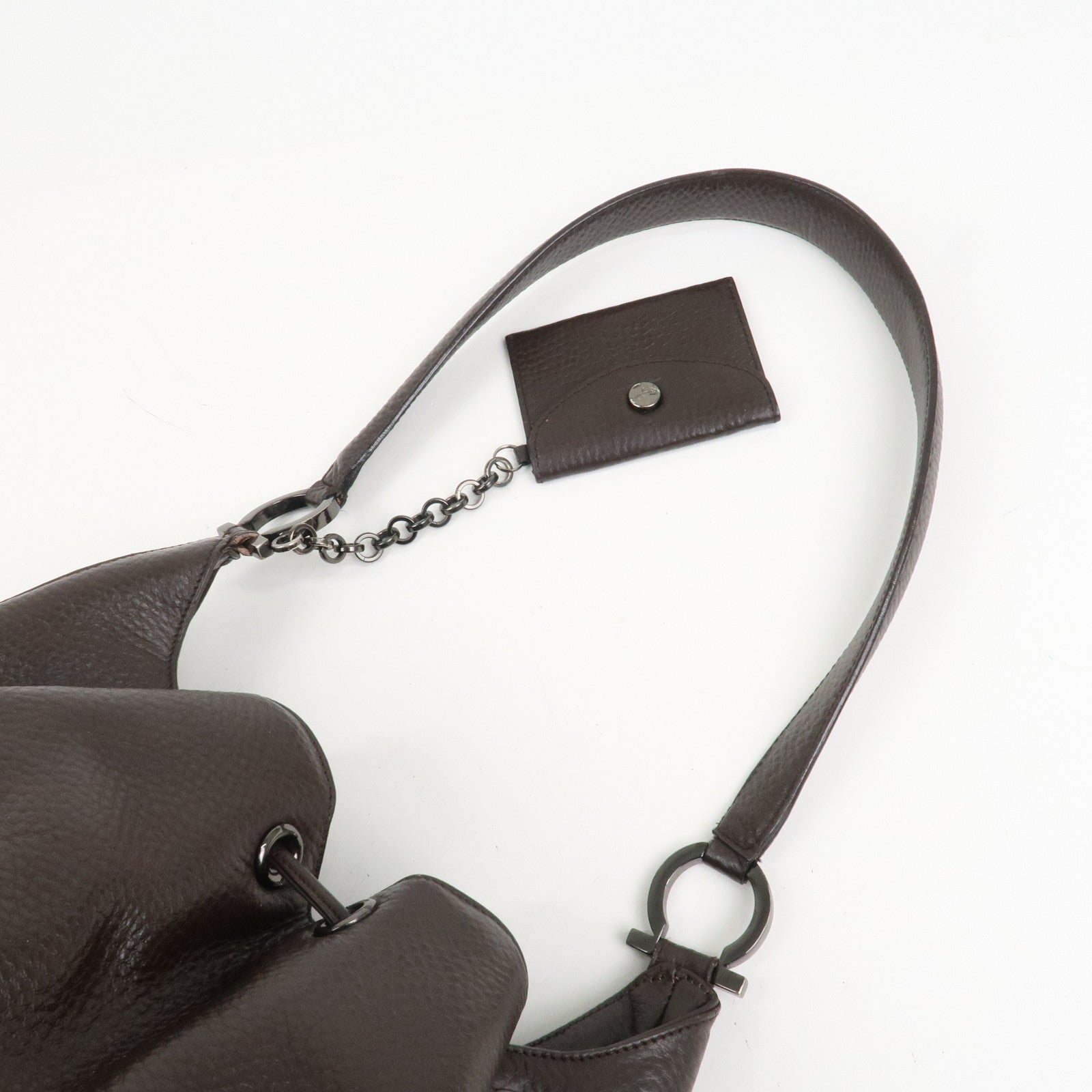 Ferragamo Gancini Leather Shoulder Bag Hand Bag Brown