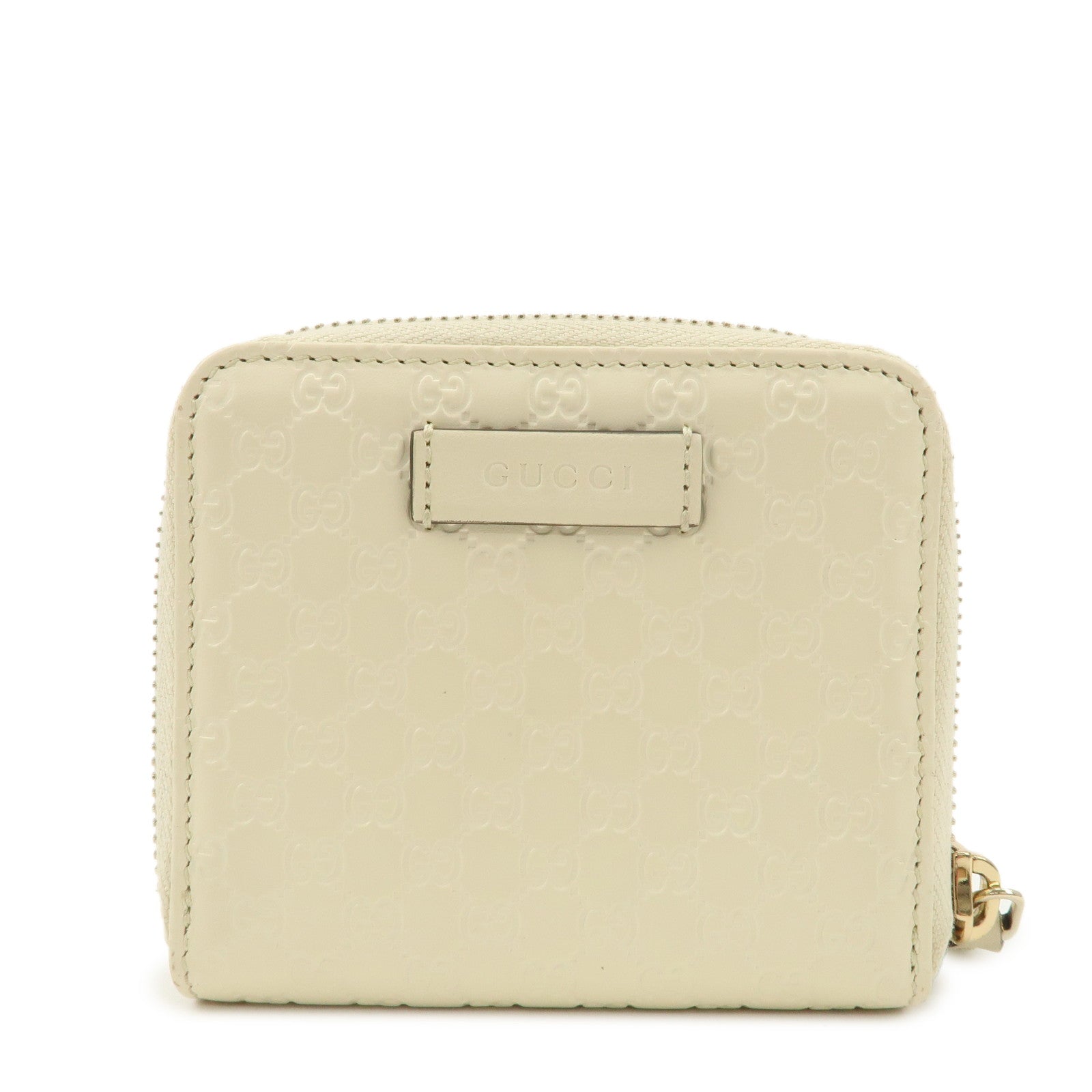 GUCCI Micro Guccissima Leather Signature Bi-Fold Compact Wallet Ivory Used