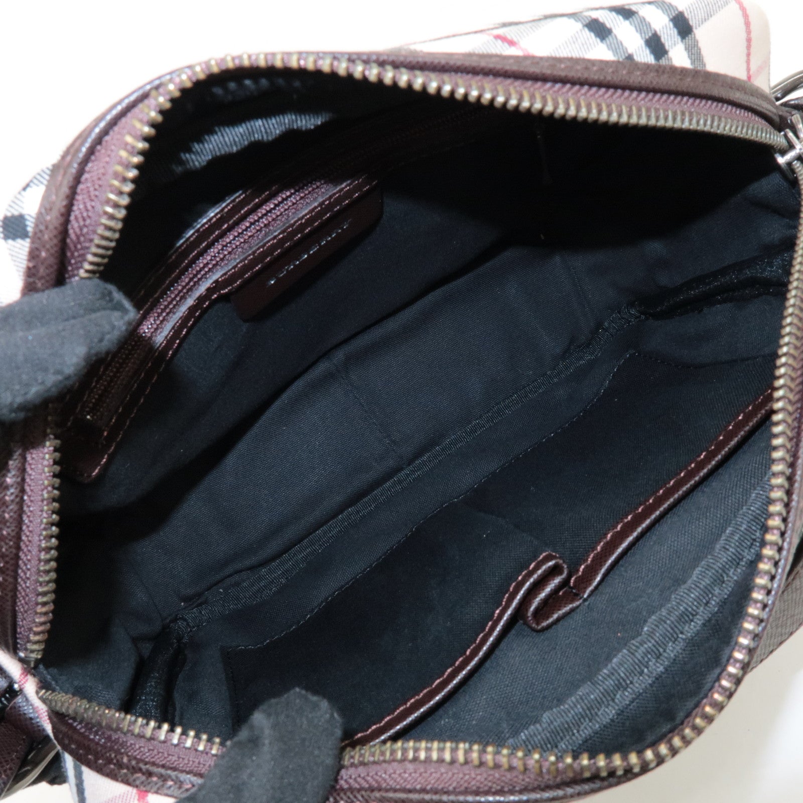 BURBERRY Canvas Leather Shoulder Bag Nova Plaid Beige Brown Used