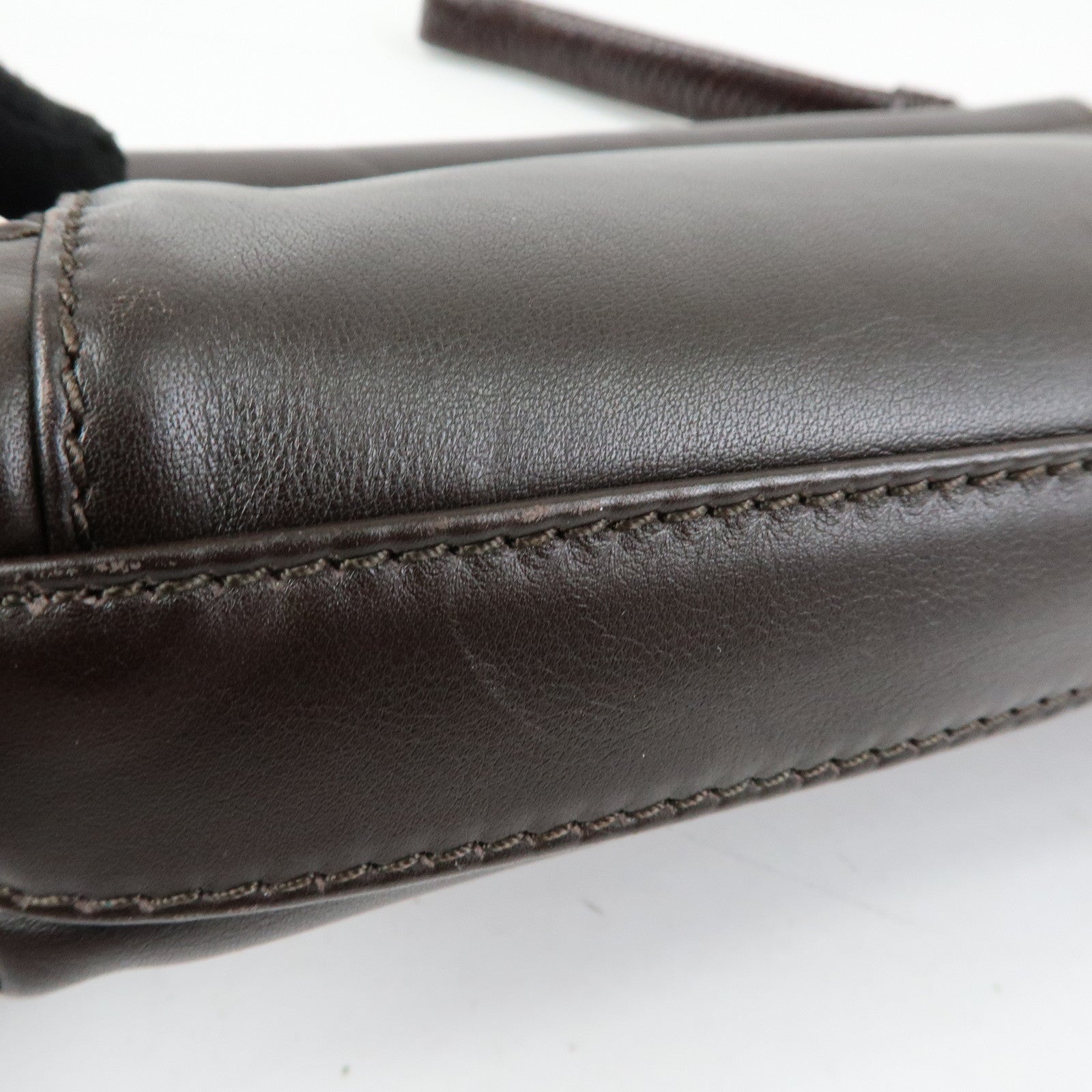 Ferragamo Leather Clutch Bag Second Bag Wrist Strap Brown