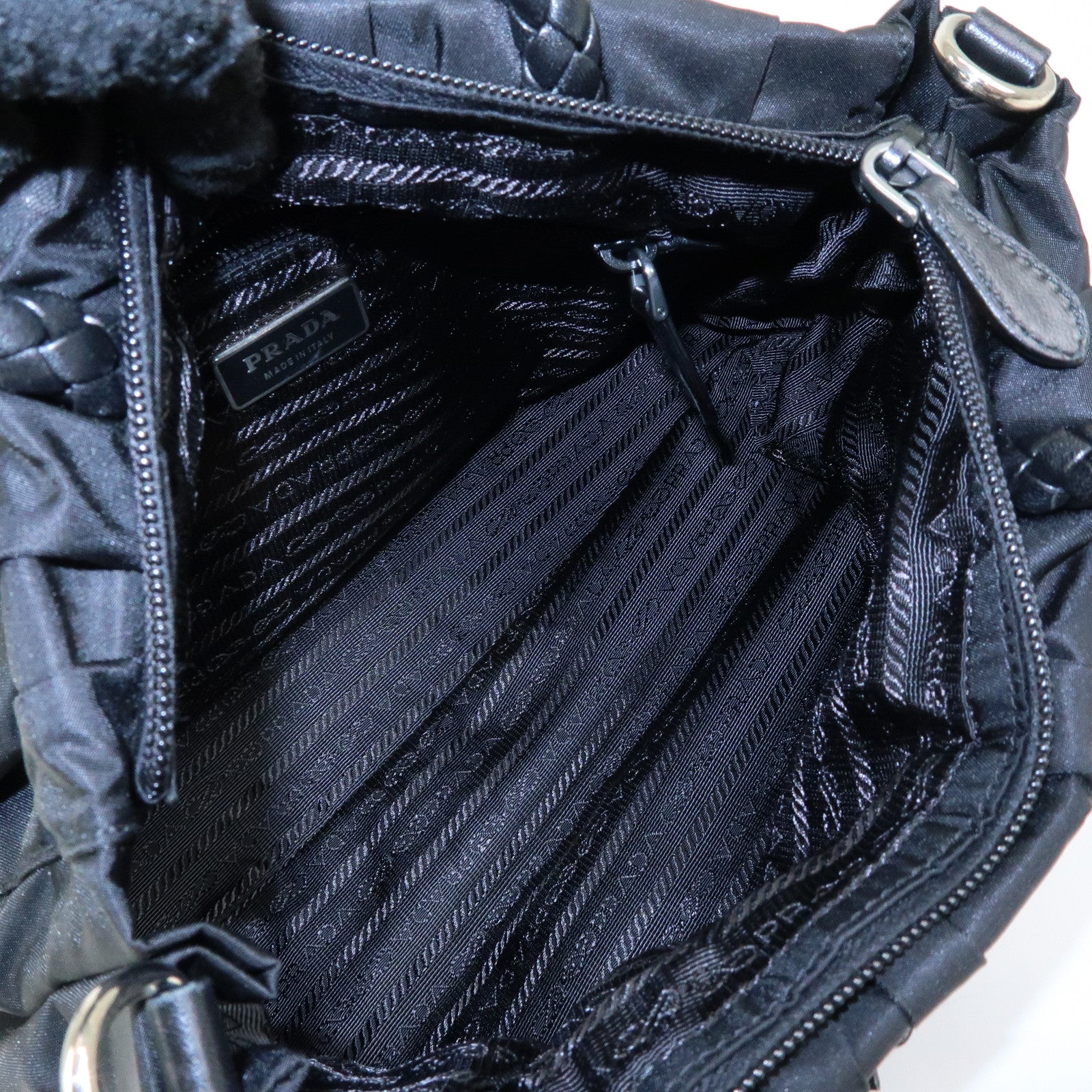 PRADA Triangle Logo Ribbon Nylon Leather 2Way Hand Bag Black BN1631