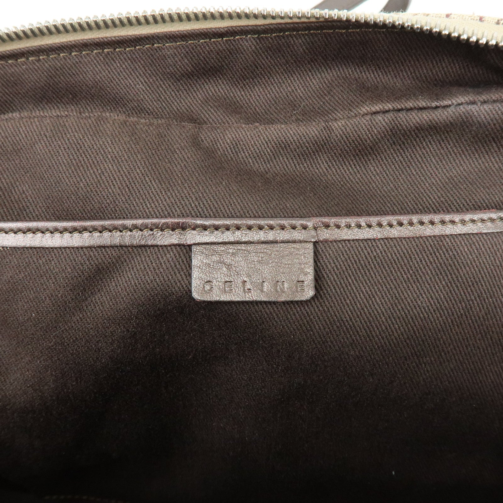 CELINE C Macadam Canvas Leather Hand Bag Boston Bag Beige Brown