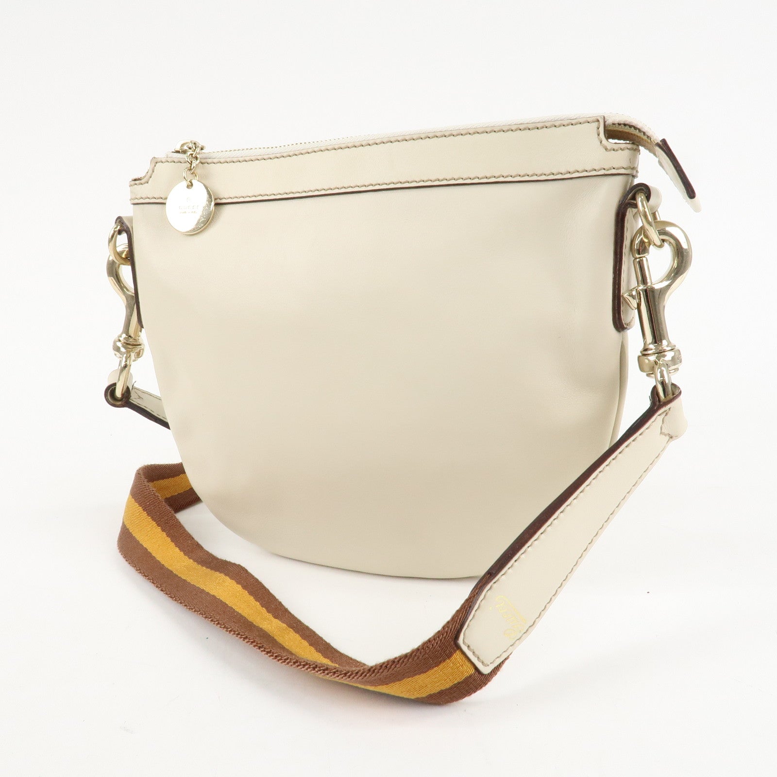 GUCCI Sherry Leather Shoulder Bag Ivory Used