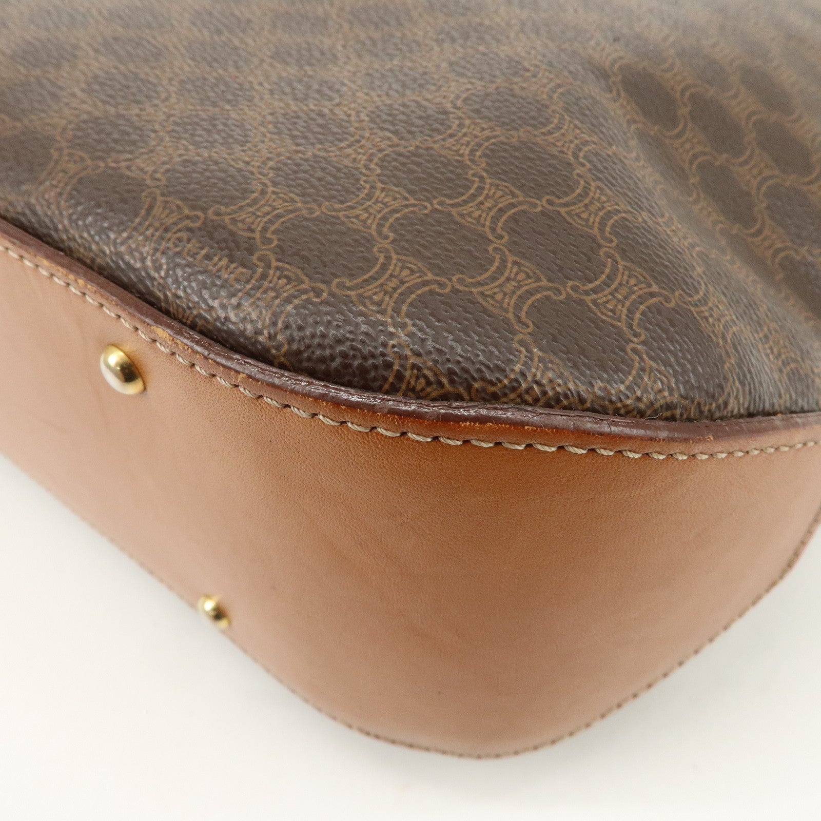 CELINE Macadam Logo Tote Bag Shoulder Bag Brown Gold