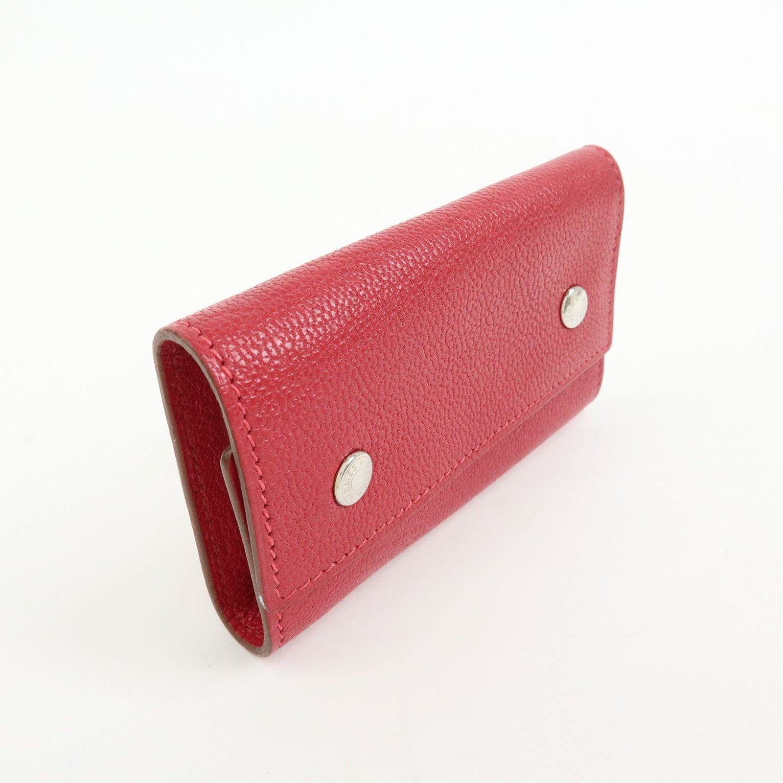 HERMES Sellier Etui Cles 4 Chevre Leather Key Case Key Holder Pink