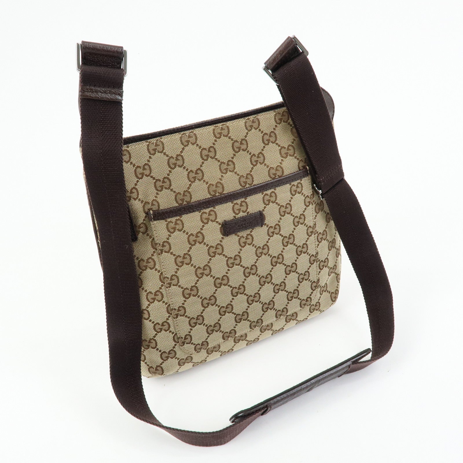GUCCI GG Canvas Leather Shoulder Crossbody Bag Beige Brown 122793