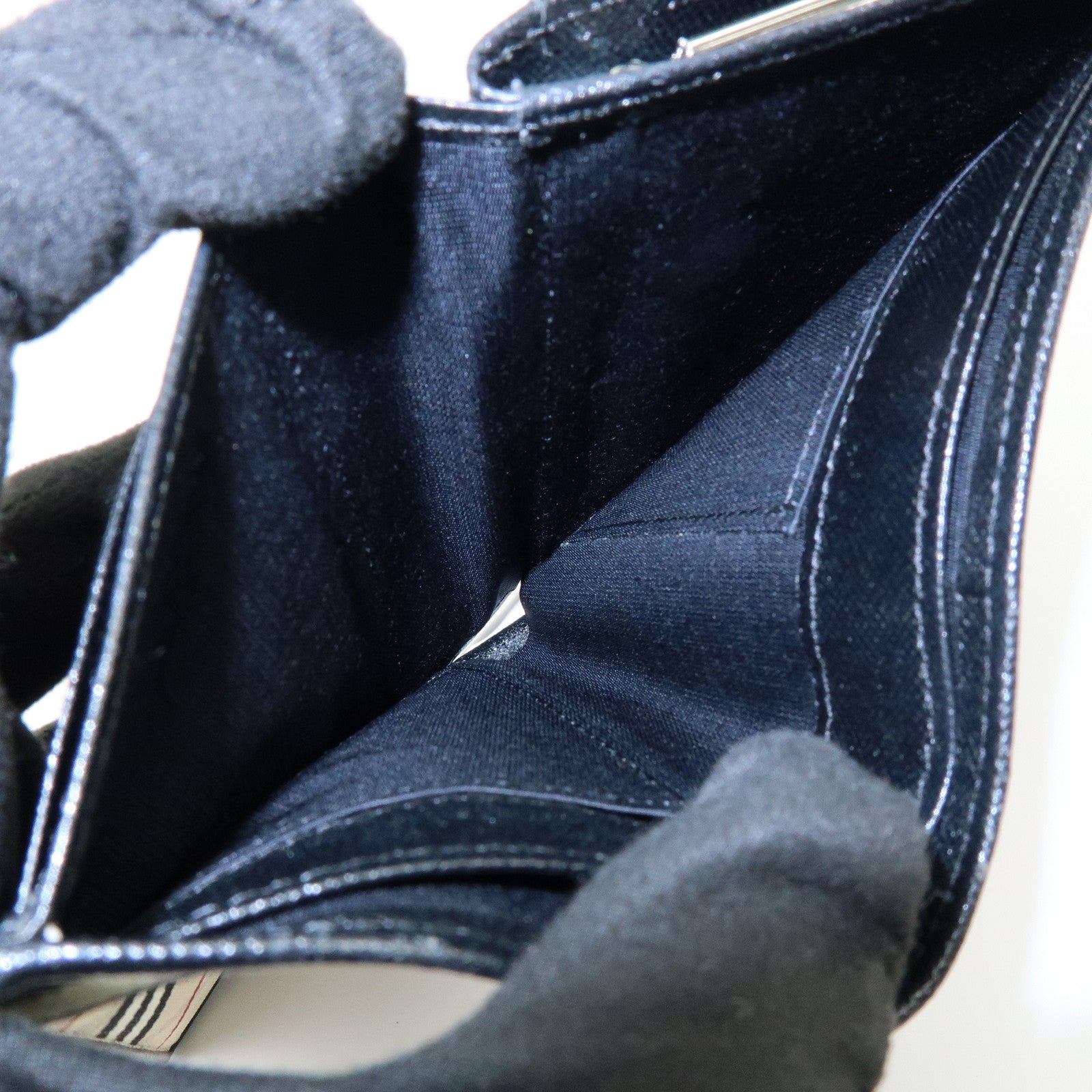 BURBERRY Nova Plaid Canvas Leather Compact Wallet Black Beige