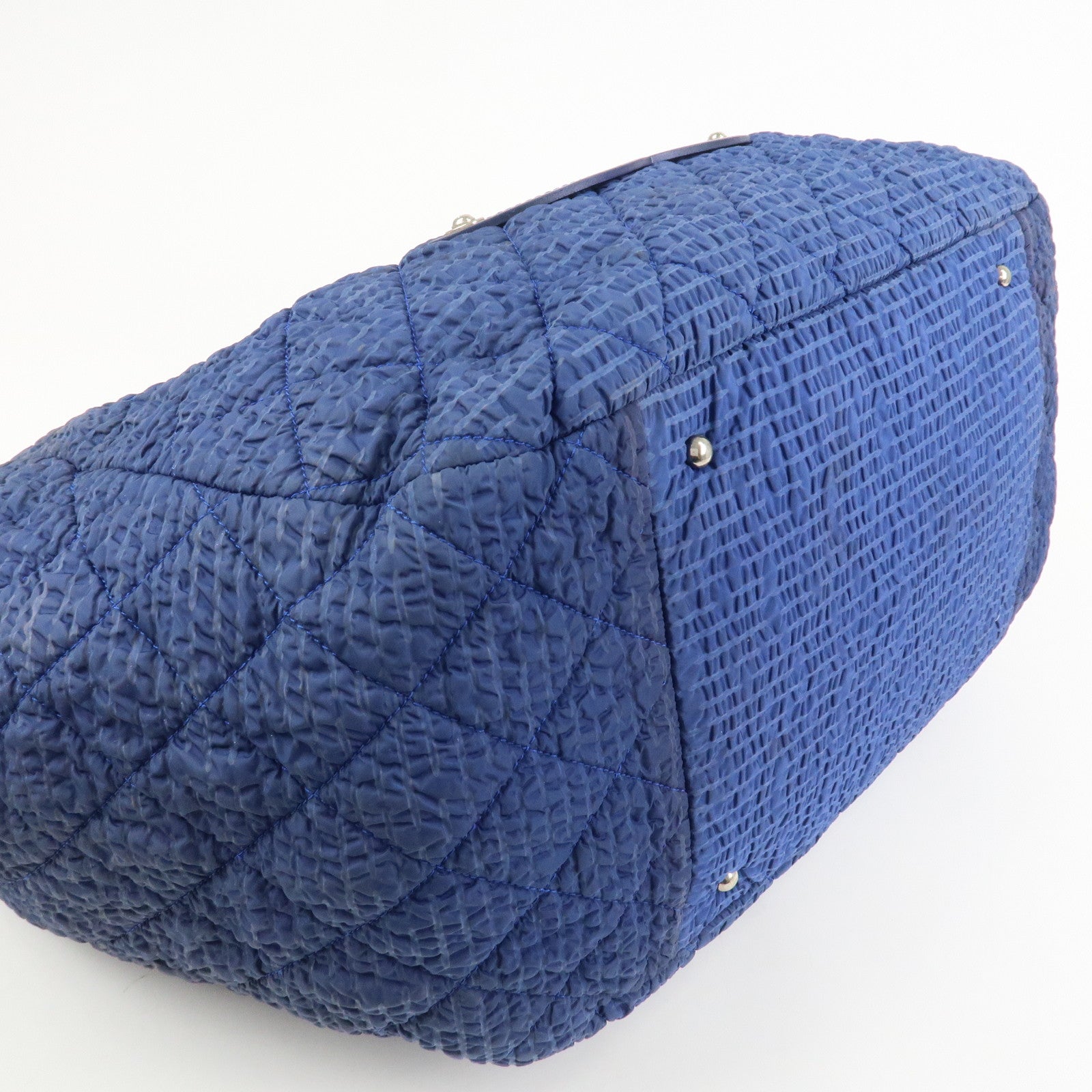 CHANEL Matelasse COCO Mark Nylon Patent Leather Shoulder Bag Blue