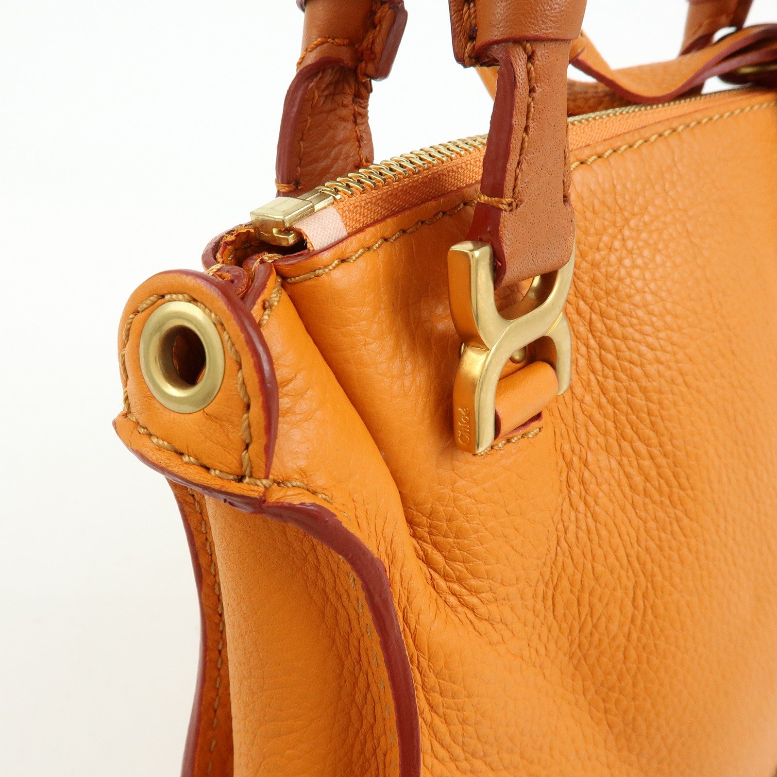 Chloe Marcy Leather 2Way Bag Hand Bag Shoulder Bag Orange