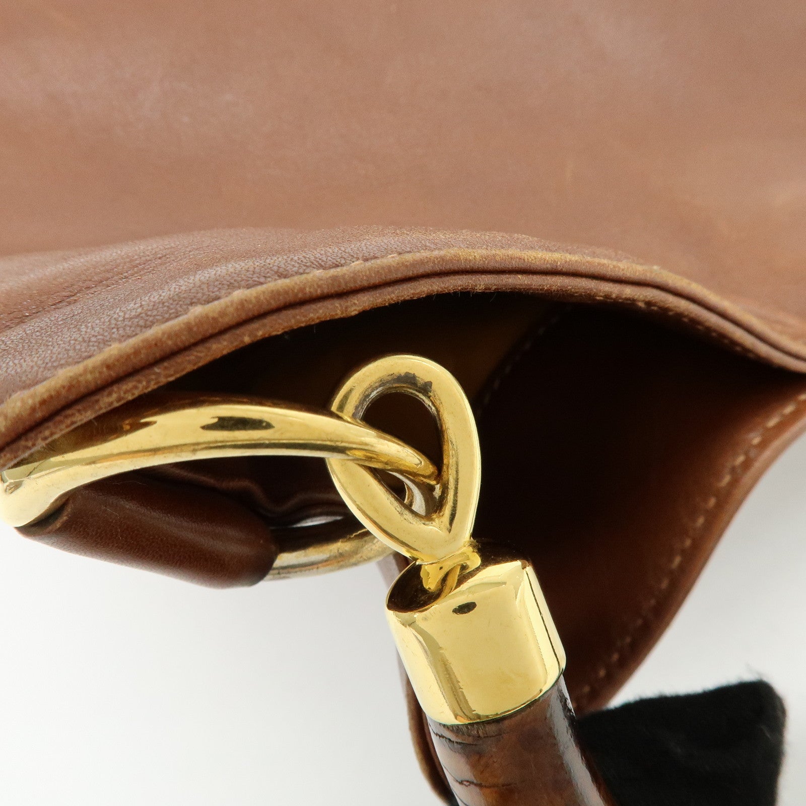 GUCCI Bamboo Leather 2Way Bag Shoulder Bag Brown 001.3444