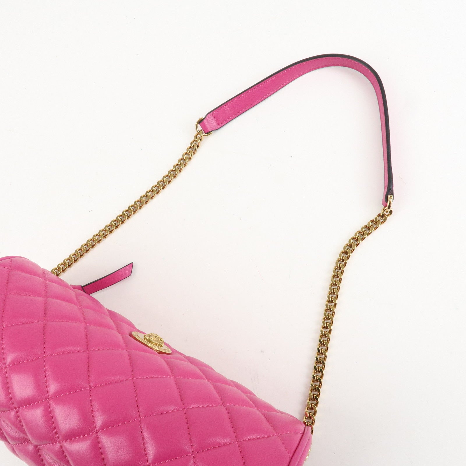 GIANNI VERSACE Medusa Chain Shoulder Bag Hand Bag Gold HDW Pink Used