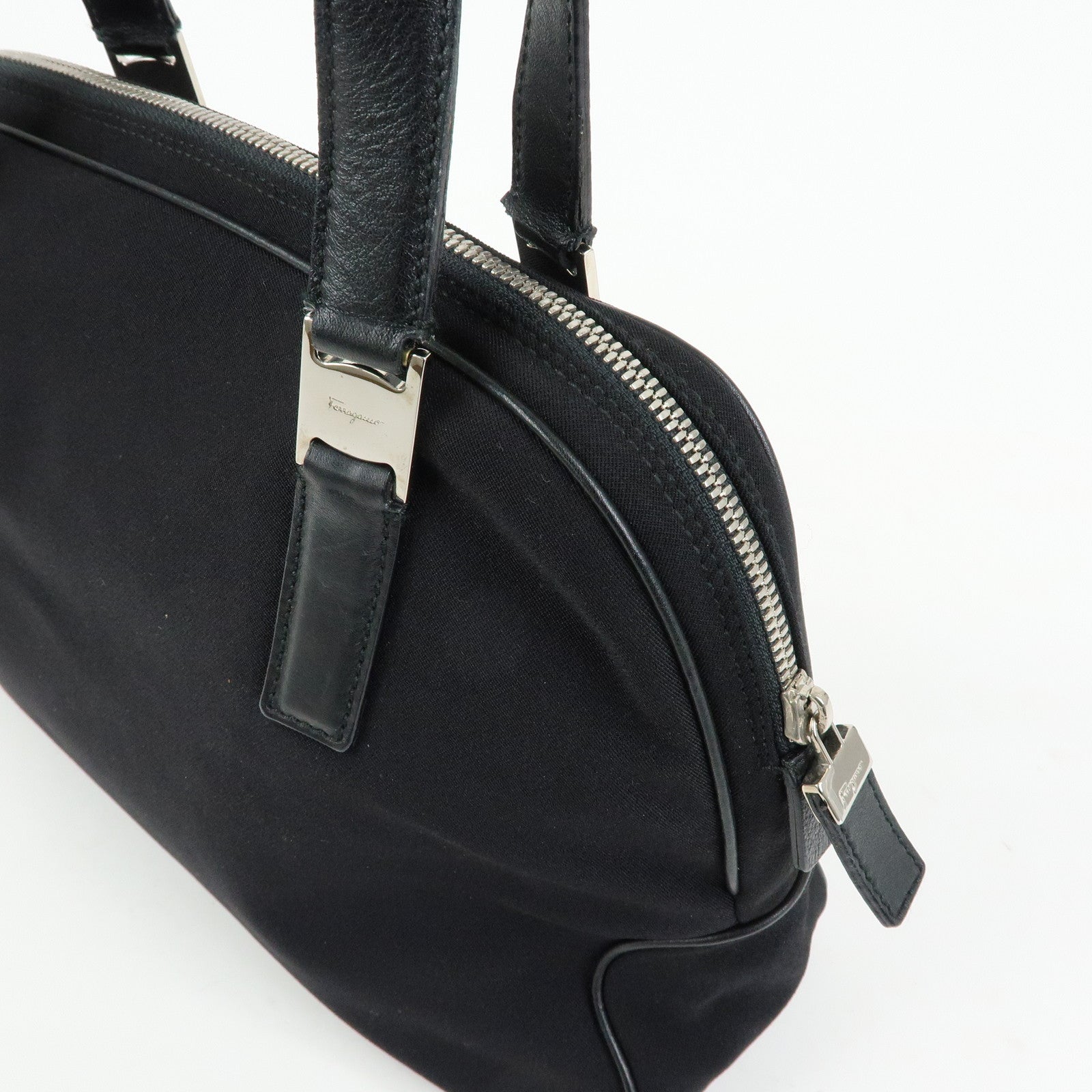 Ferragamo Vara Nylon Leather Boston Bag Shoulder Bag Black