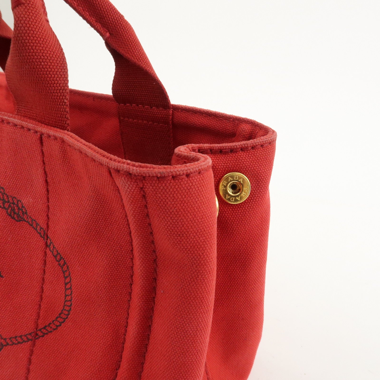 PRADA Logo Canapa Mini Canvas Hand Bag Tote Bag Red BN2439