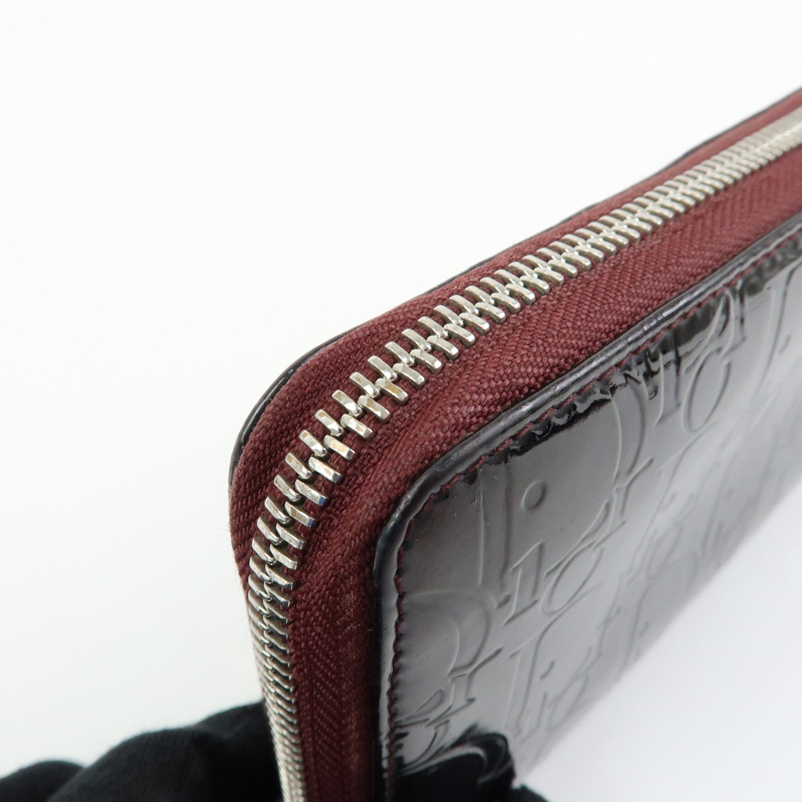 Christian Dior Trotter Patent Leather Round Zippy Wallet Purple