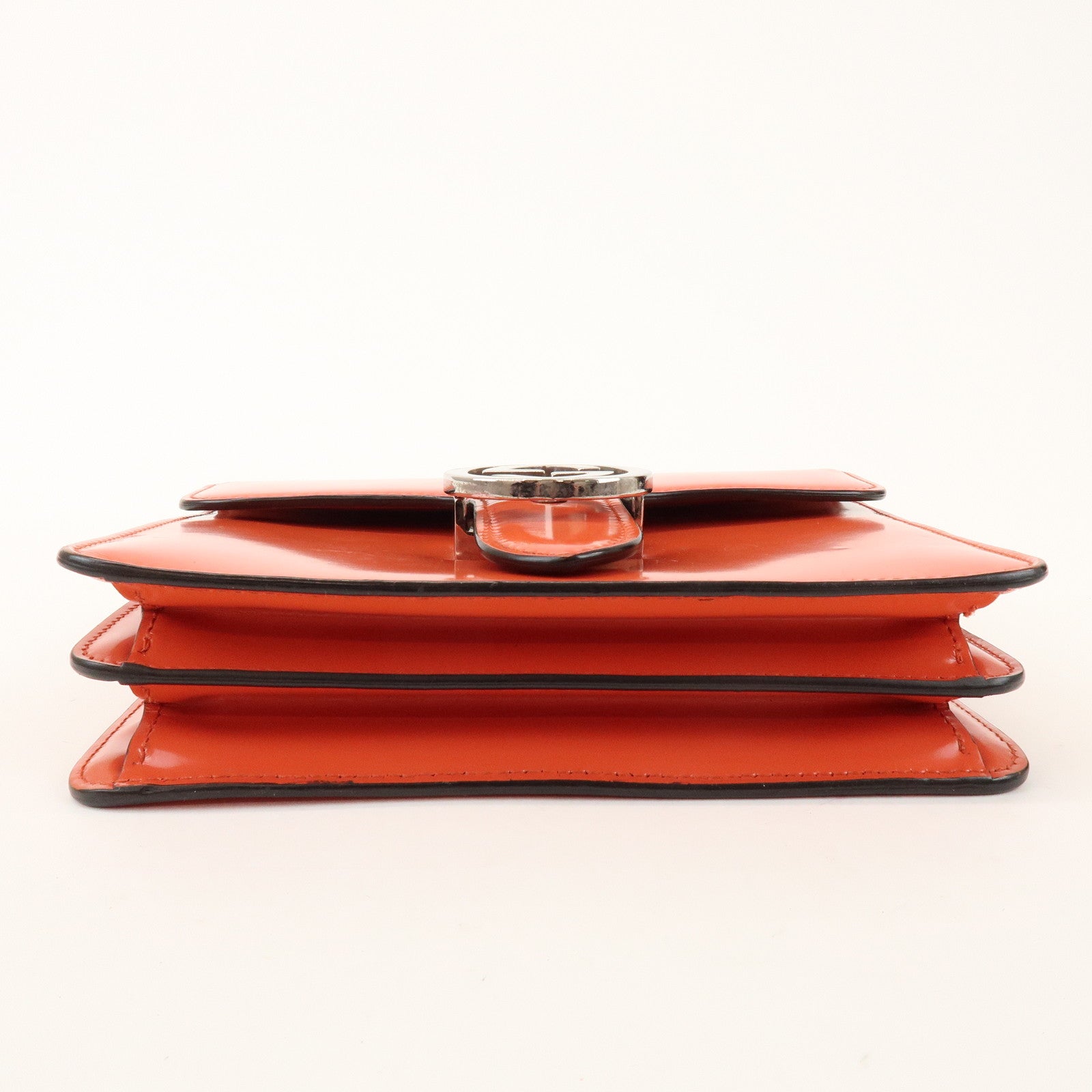 GUCCI Interlocking G Patent Leather Chain ShoulderBag Orange 387609