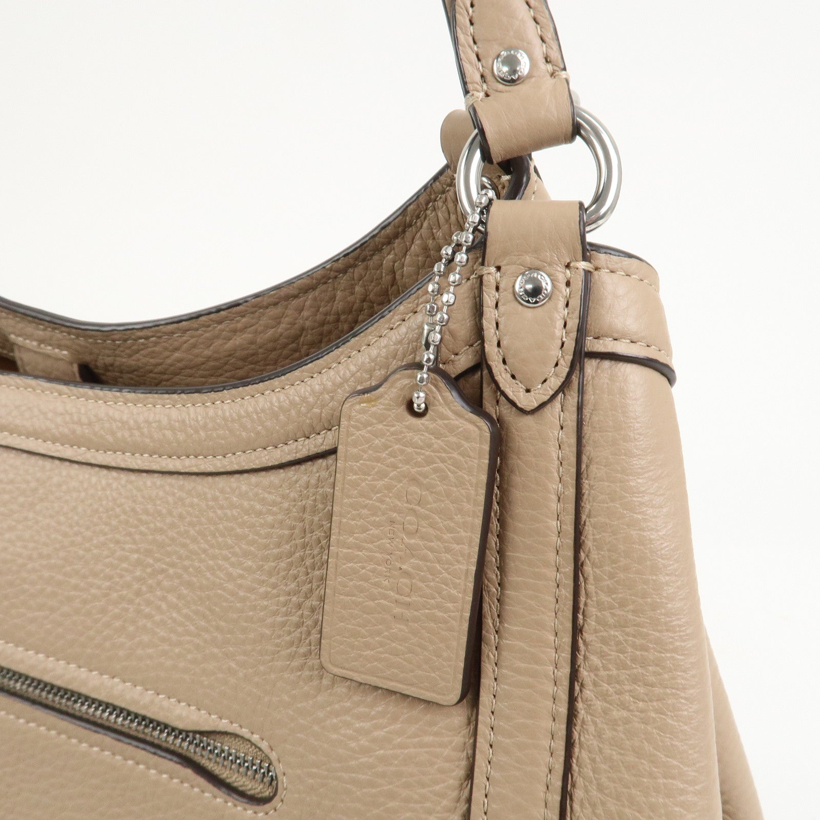 COACH Logo Leather Shoulder Bag Hand Bag Beige