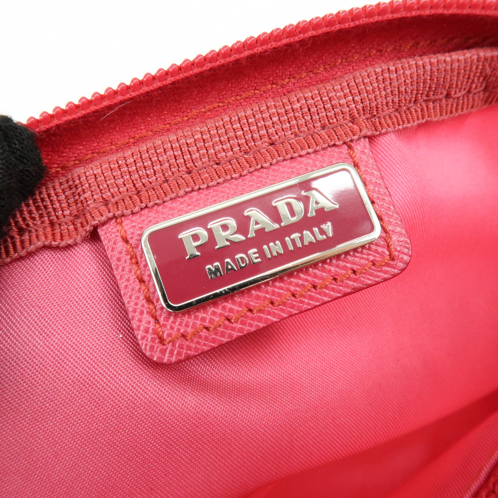 PRADA Triangle Logo Nylon Leather Cosmetic Pouch Pink 1NA021