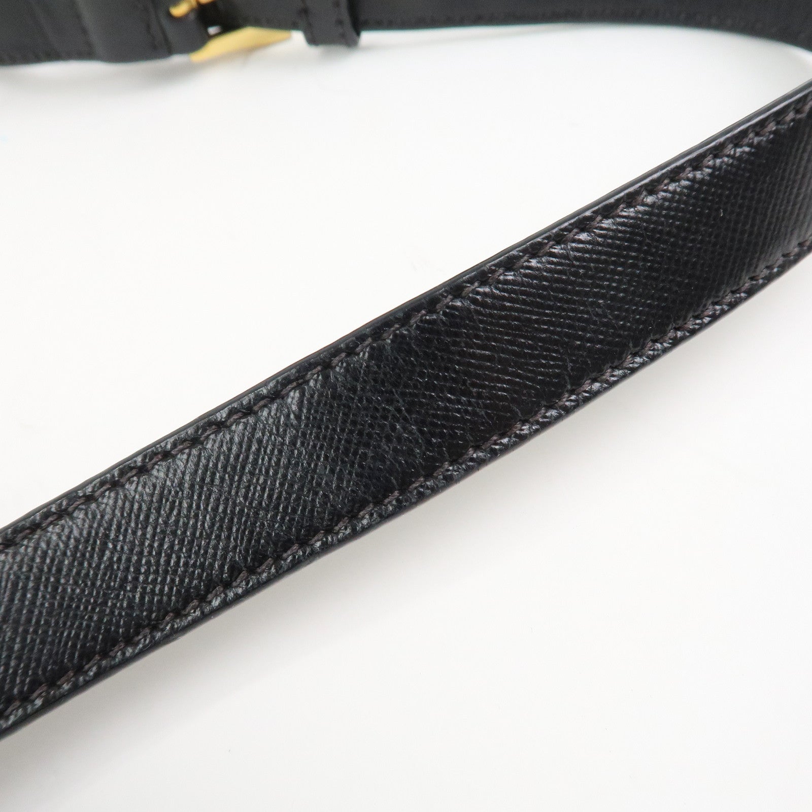 PRADA Logo Nylon Saffiano Leather Shoulder Bag Crossbody Bag Black