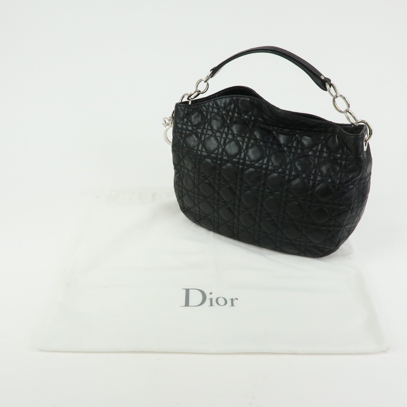 Christian Dior Cannage Lambskin Shoulder Bag Hand Bag Black