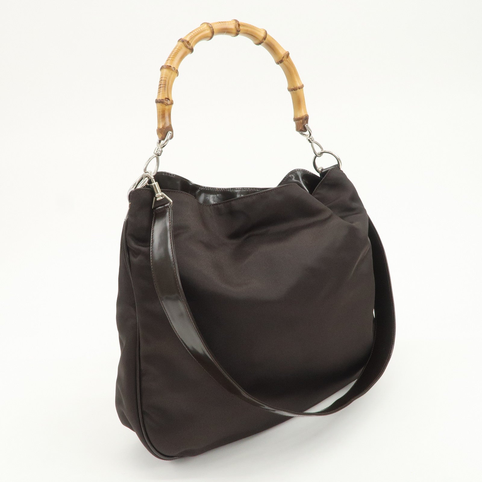 GUCCI Bamboo Nylon Leather 2Way Bag Hand Bag Shoulder Bag 001・2404