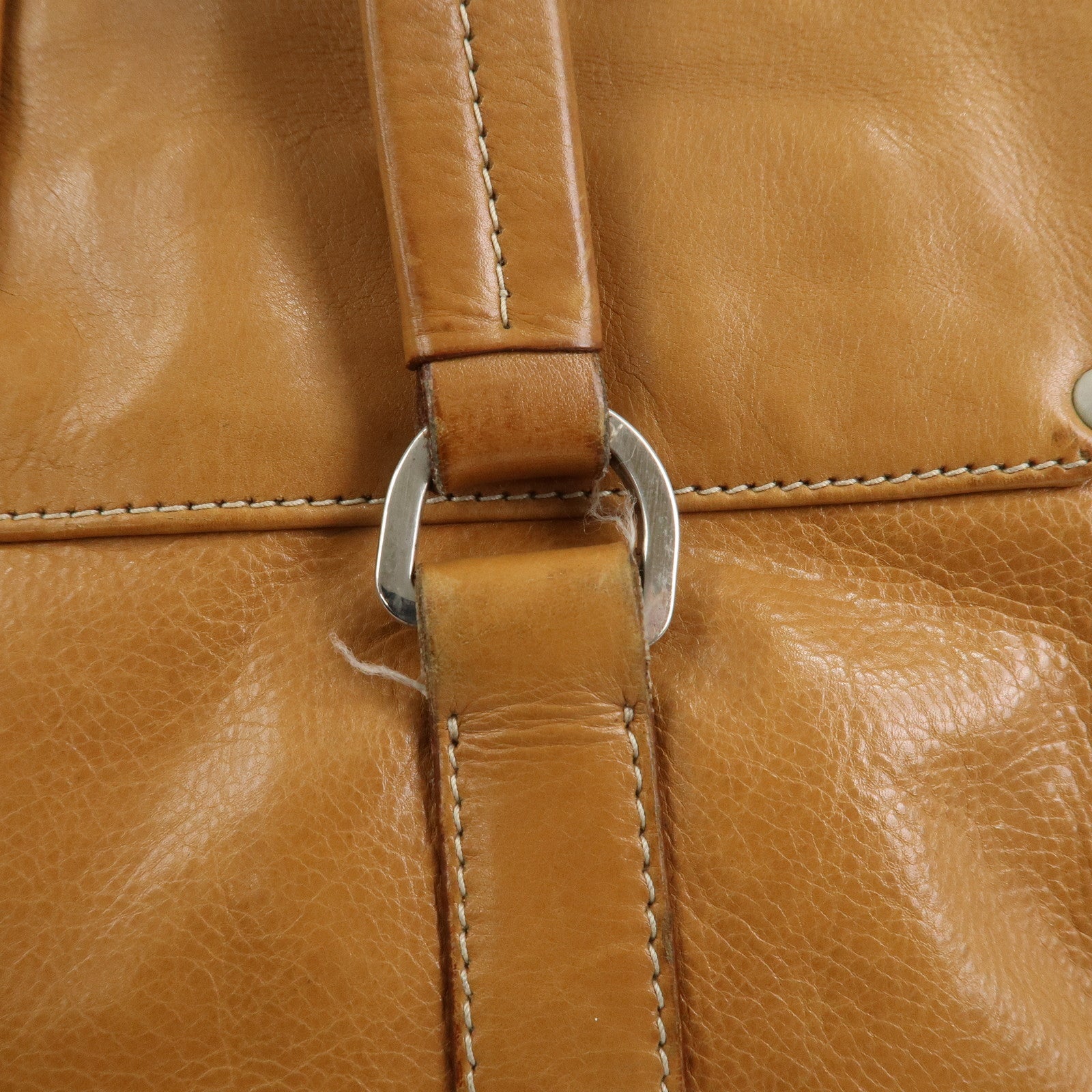 PRADA Triangle Logo Leather Nylon Shoulder Bag Brown BR2418