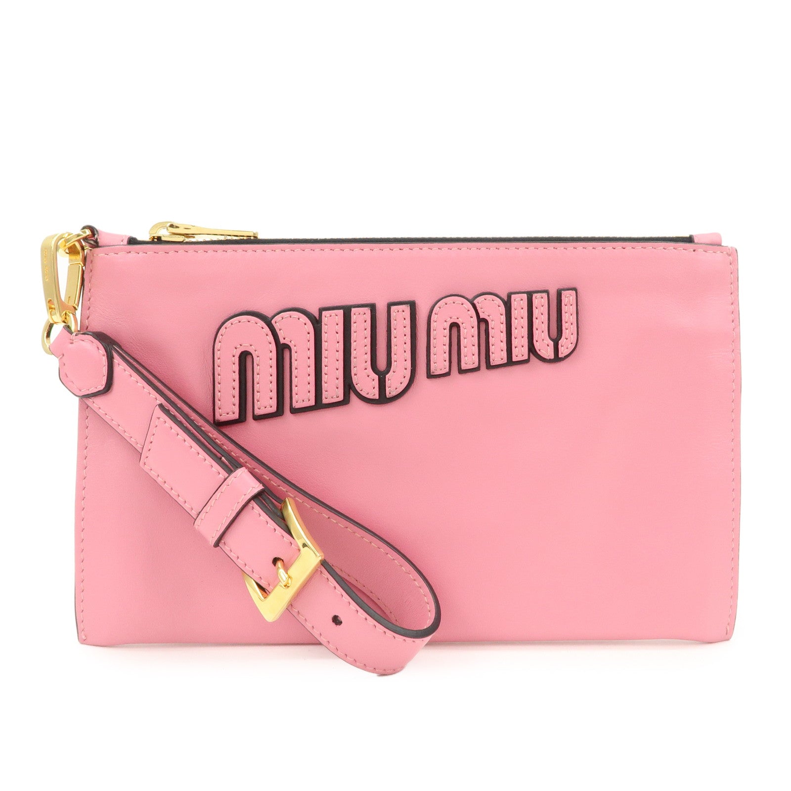MIUMIU Logo Leather Clutch Bag Pouch Pink 5N1890