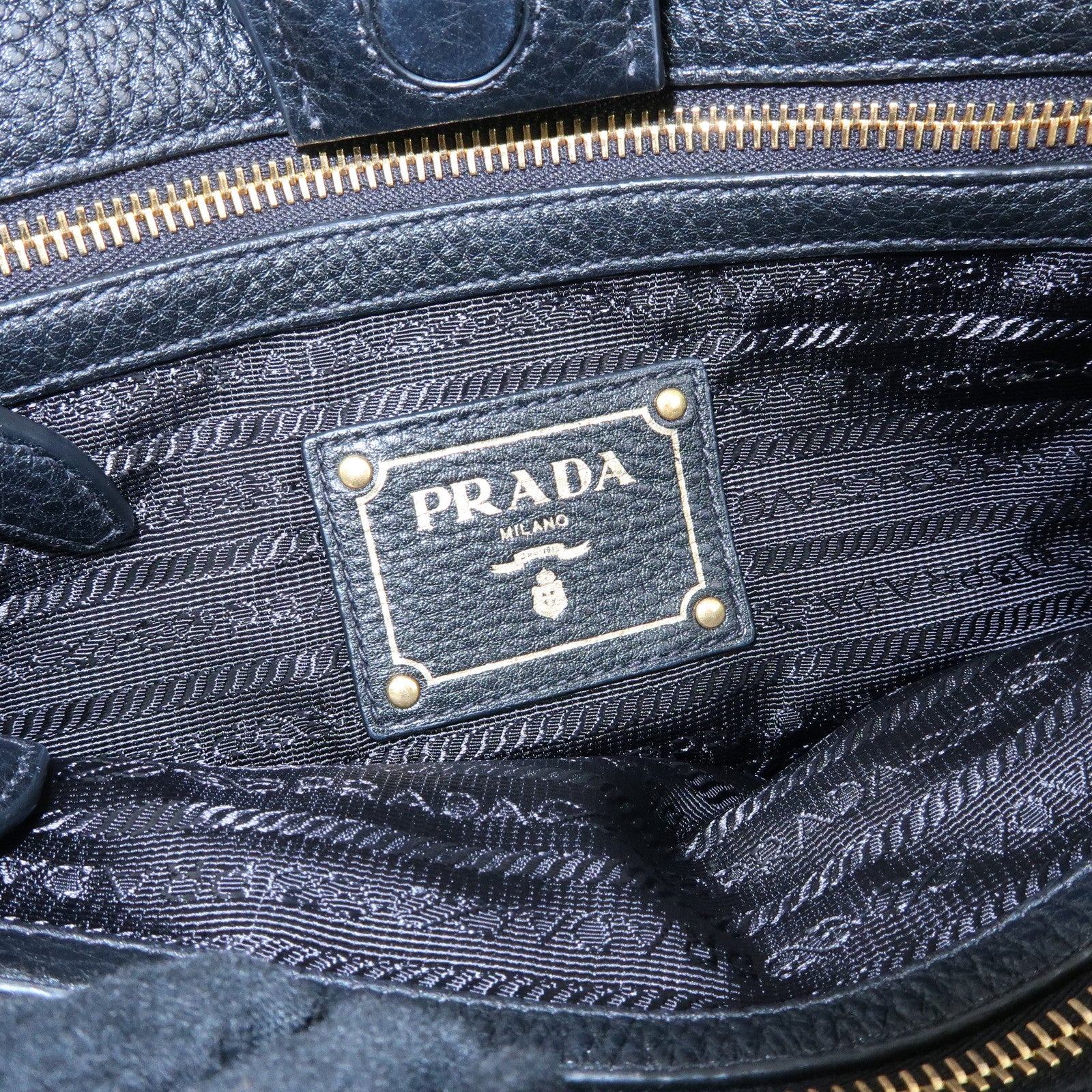 PRADA Logo Grain Calf Leather Tote Bag Shoulder Bag Black 1BG112