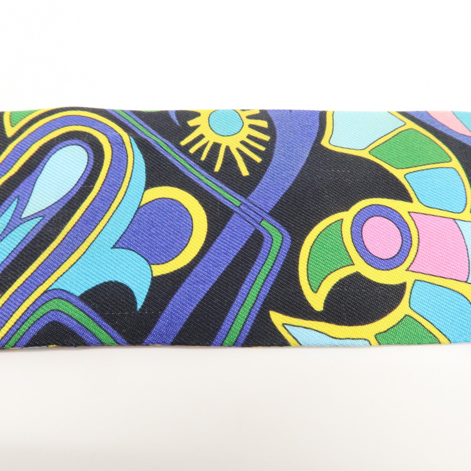 HERMES Silk 100％ Twilly Scarf FOLKLORE Black Pink Used