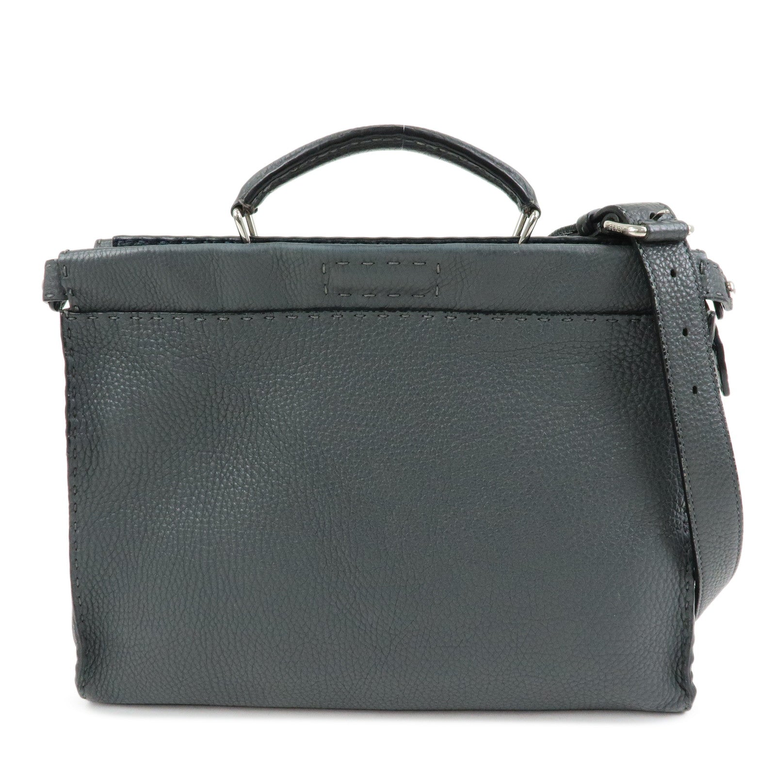 FENDI Selleria Peekaboo Leather 2Way Bag Hand Bag Gray 7VA406