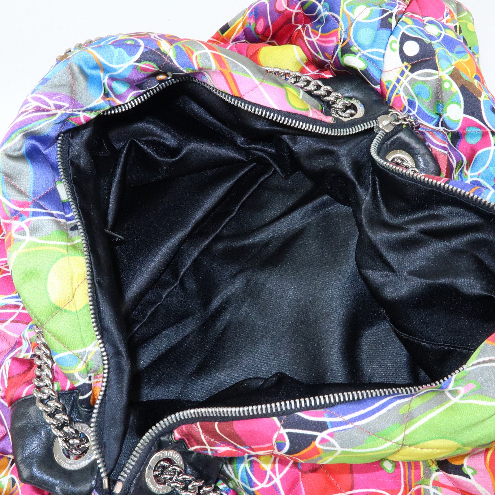 CHANEL Silk Leather Quilting Chain Shoulder Bag Hand Bag Multicolor